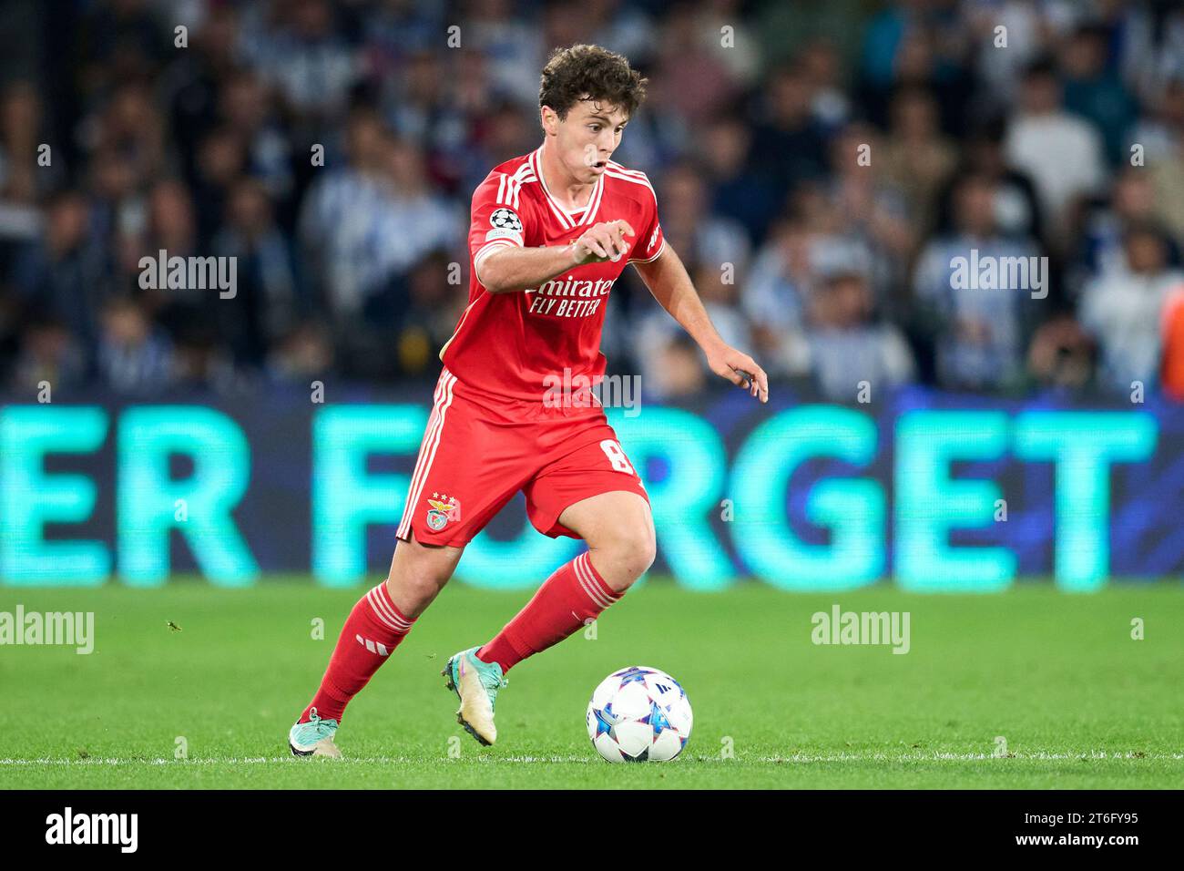 Joao Neves of SL Benfica in action during the Group D - UEFA Champions League match between Real Sociedad and SL Benfica at Reale Arena on November 08 Stock Photo