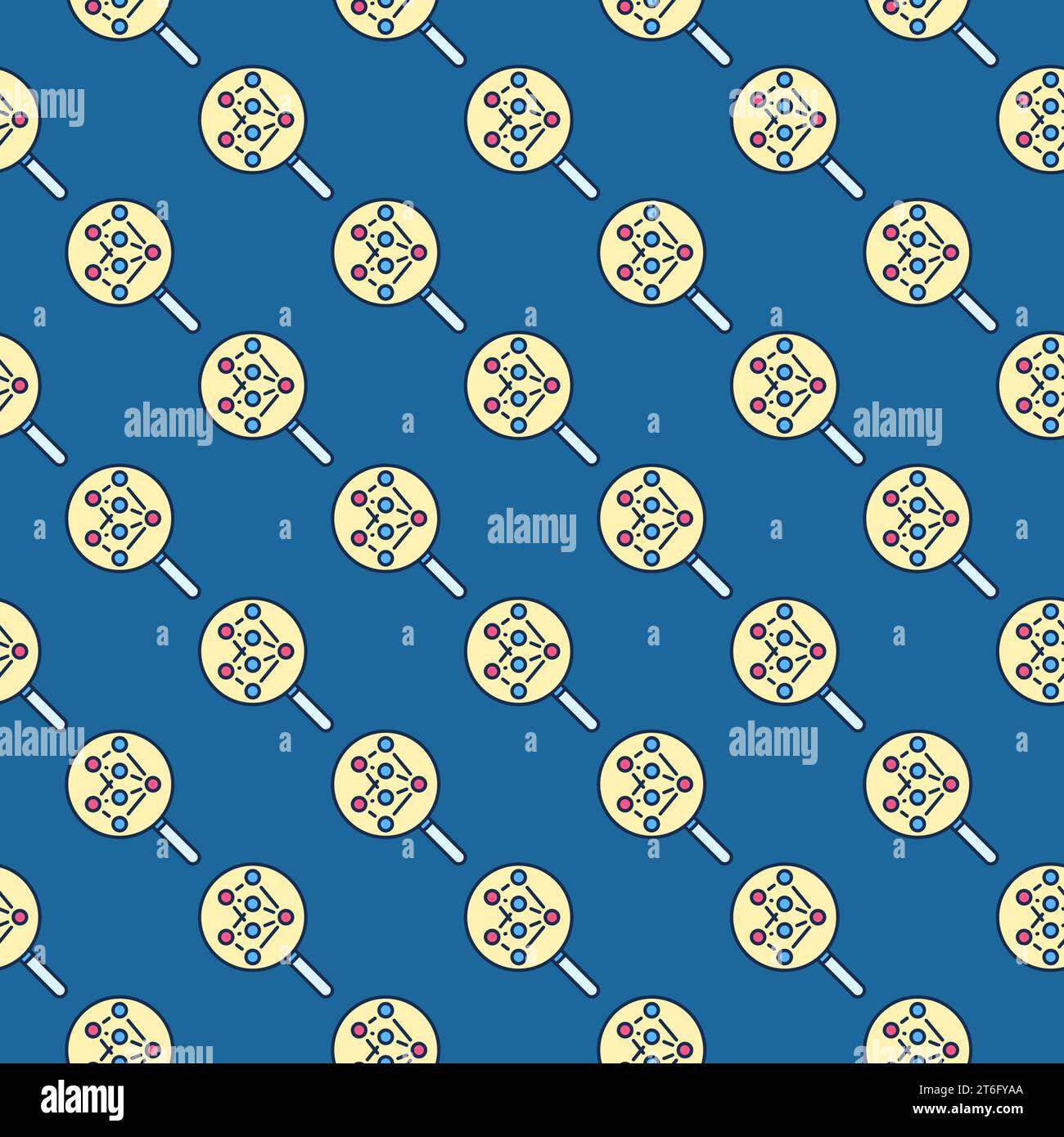 Neural Network and Magnifier vector concept colored seamless pattern Stock Vector