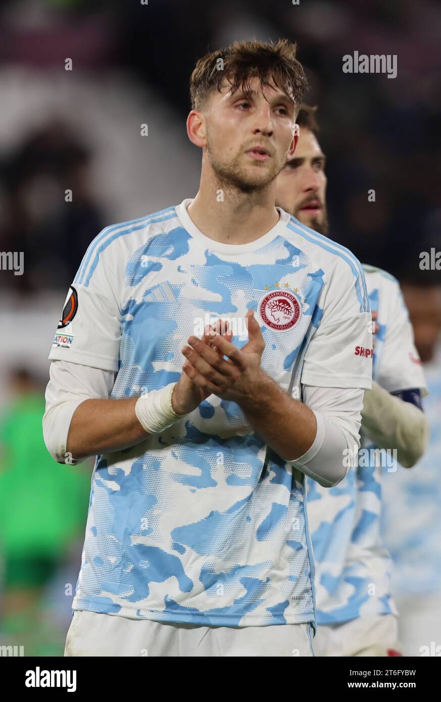 Panagiotis Retsos of Olympiacos F.C. after  Europa League Group A soccer match between West Ham United against Olympiacos F.C at London stadium, Londo Stock Photo