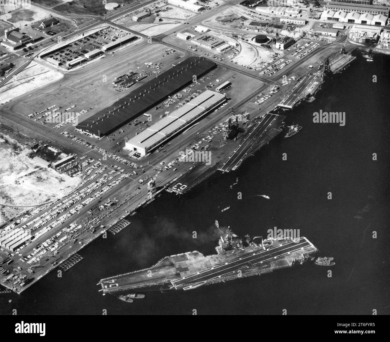 USS Ticonderoga (CVS-14) - Kitty Hawk (CVA-63) and Constellation (CVA-64) at North Island c1973 Stock Photo