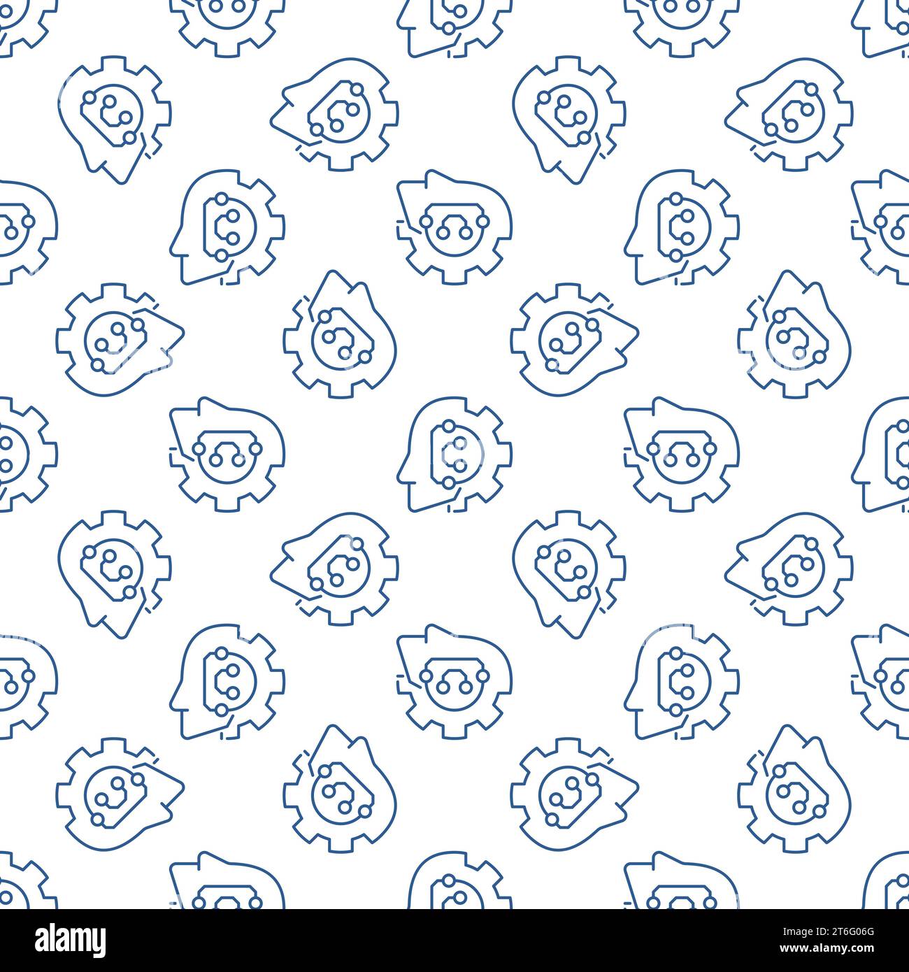AI Head with Gear vector concept seamless pattern in thin line style ...