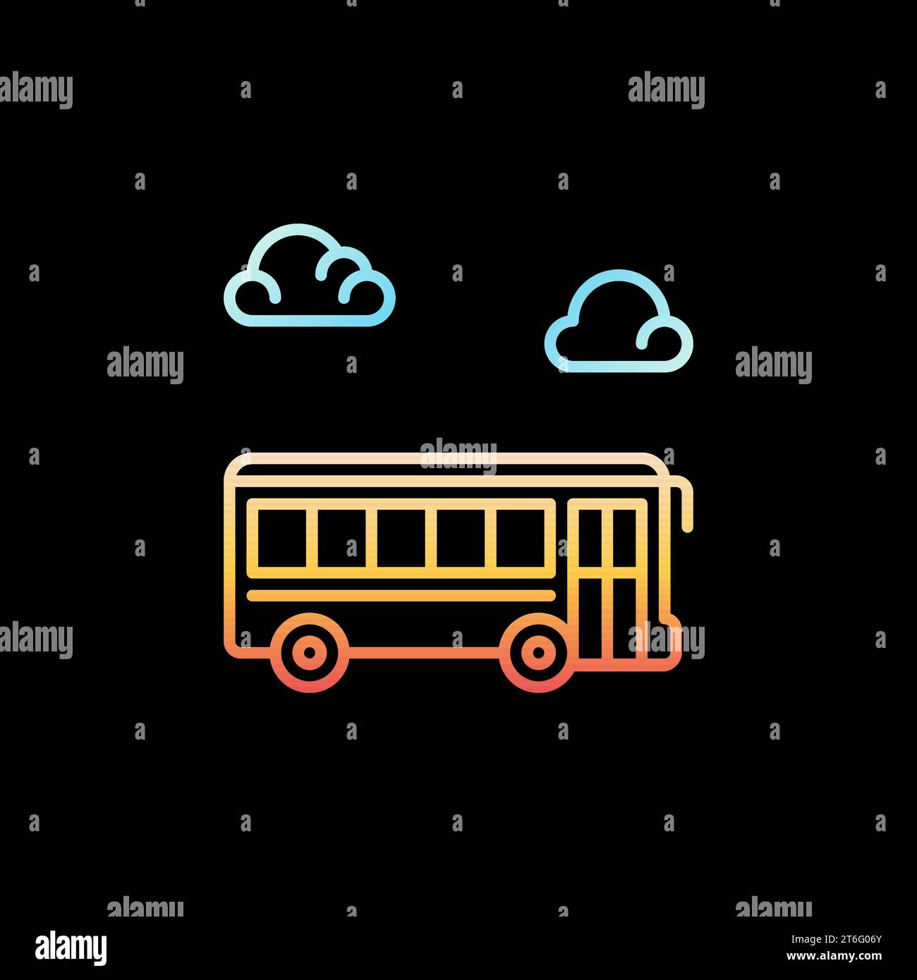 School Bus vector concept outline colored icon. Schoolbus Side View sign on dark background Stock Vector