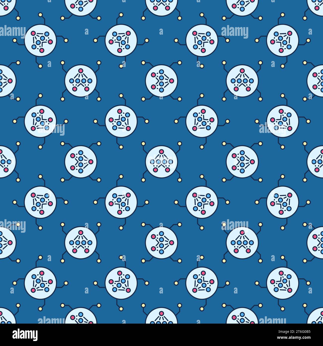 Artificial Neural Network in Circle vector concept colored seamless pattern Stock Vector