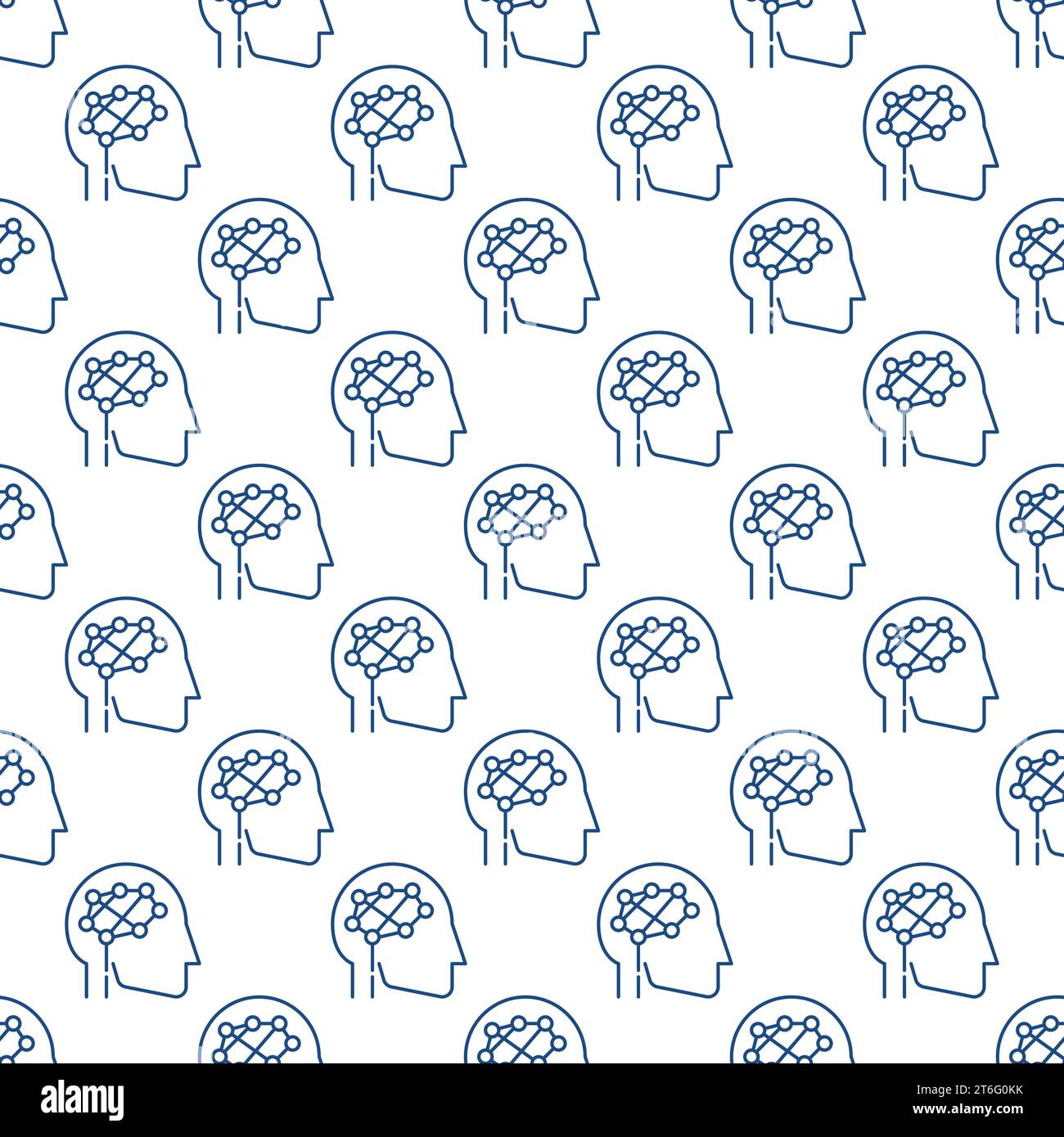 Head with Digital Brain vector concept outline seamless pattern Stock Vector
