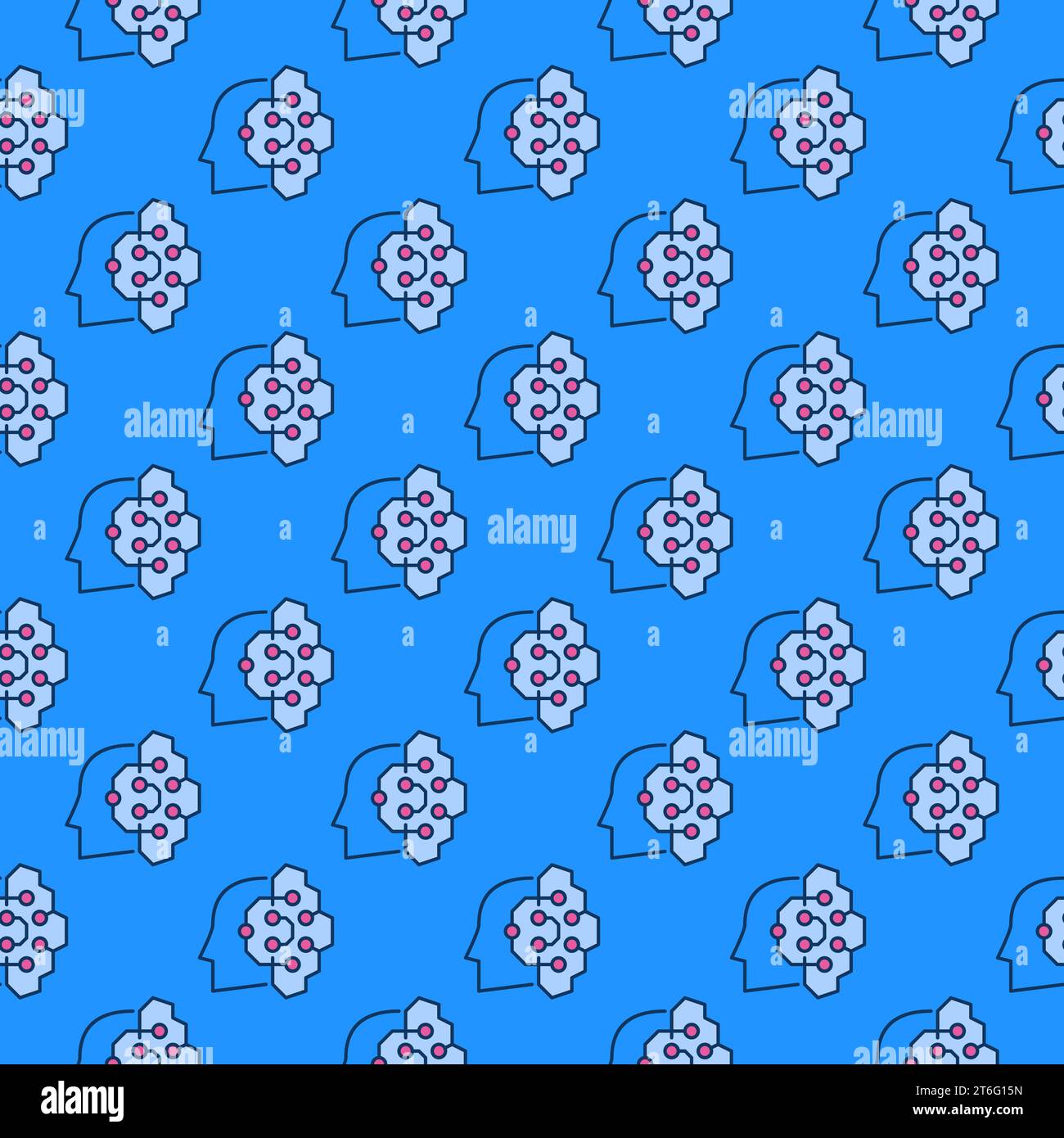 Vector AI Head with Circuits concept colored seamless pattern Stock Vector