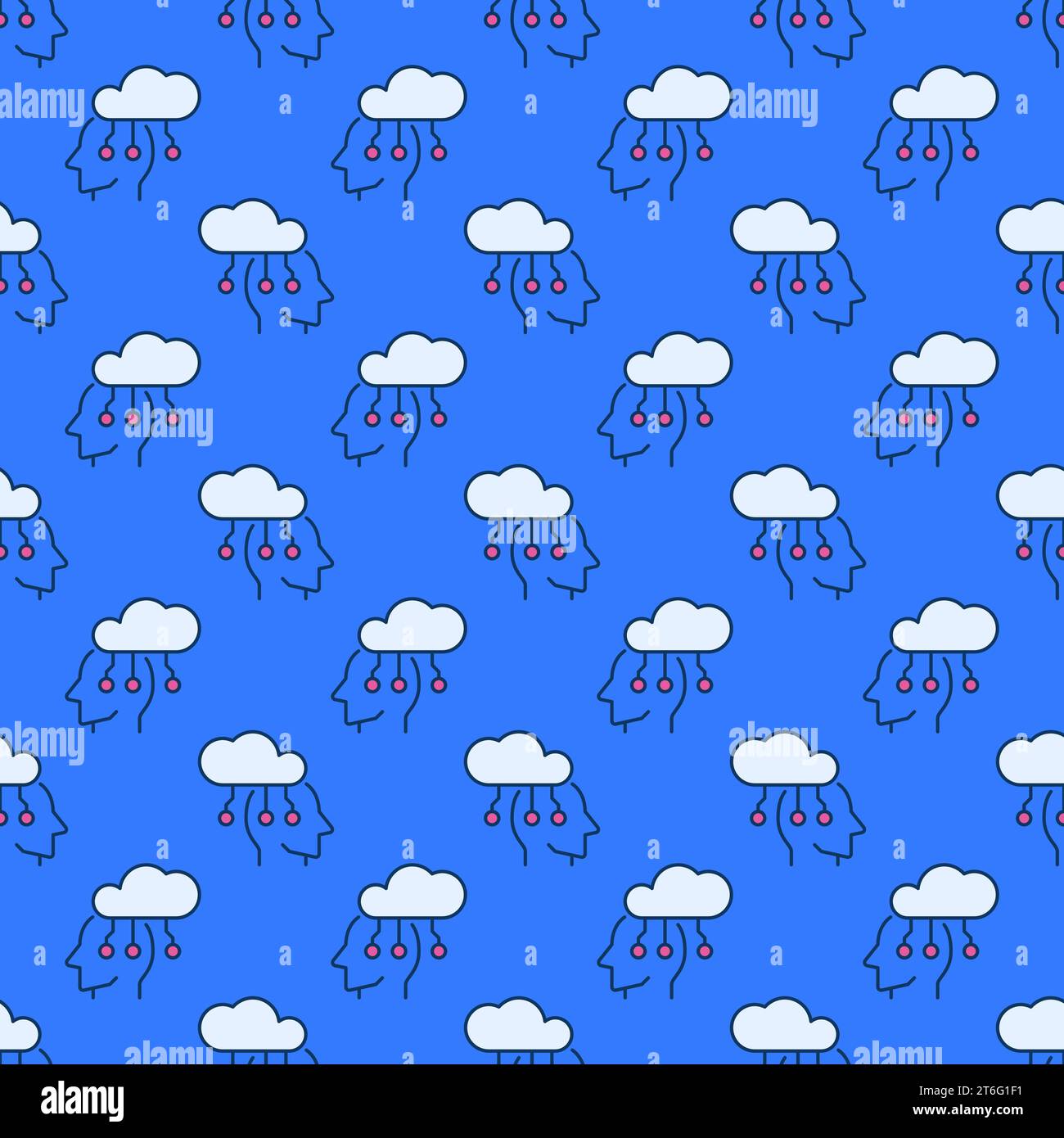 Cloud connected with Head vector Information concept colored seamless pattern Stock Vector