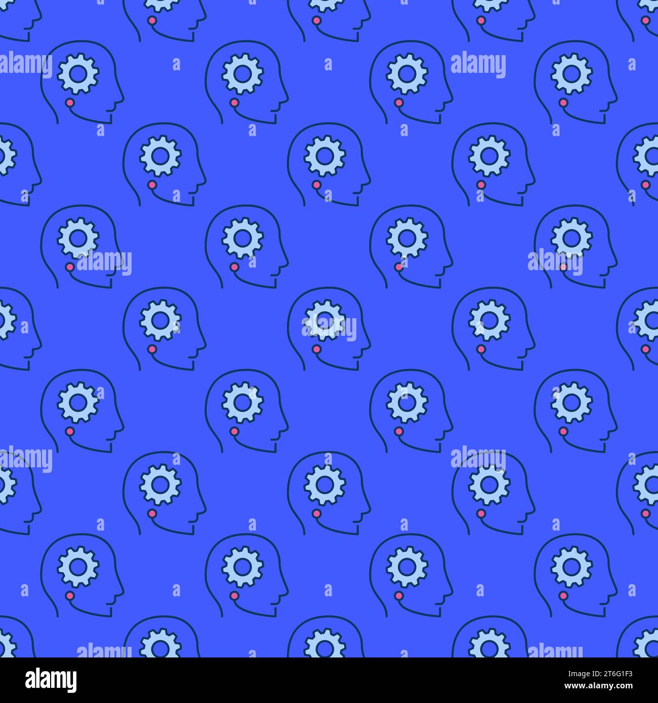 Gear inside AI Head vector concept colored seamless pattern Stock Vector