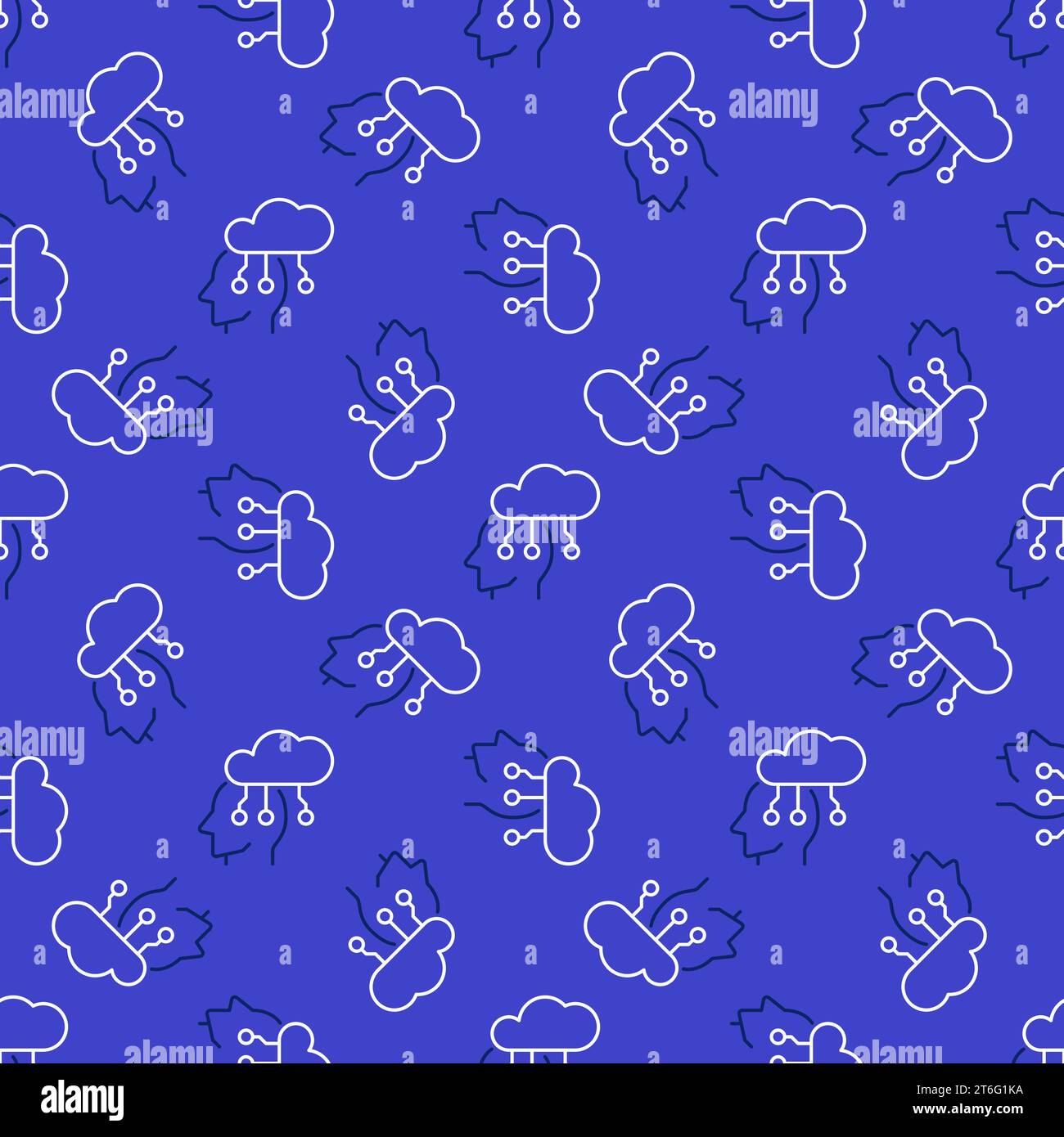 Head connected with Cloud vector Information concept blue linear seamless pattern Stock Vector