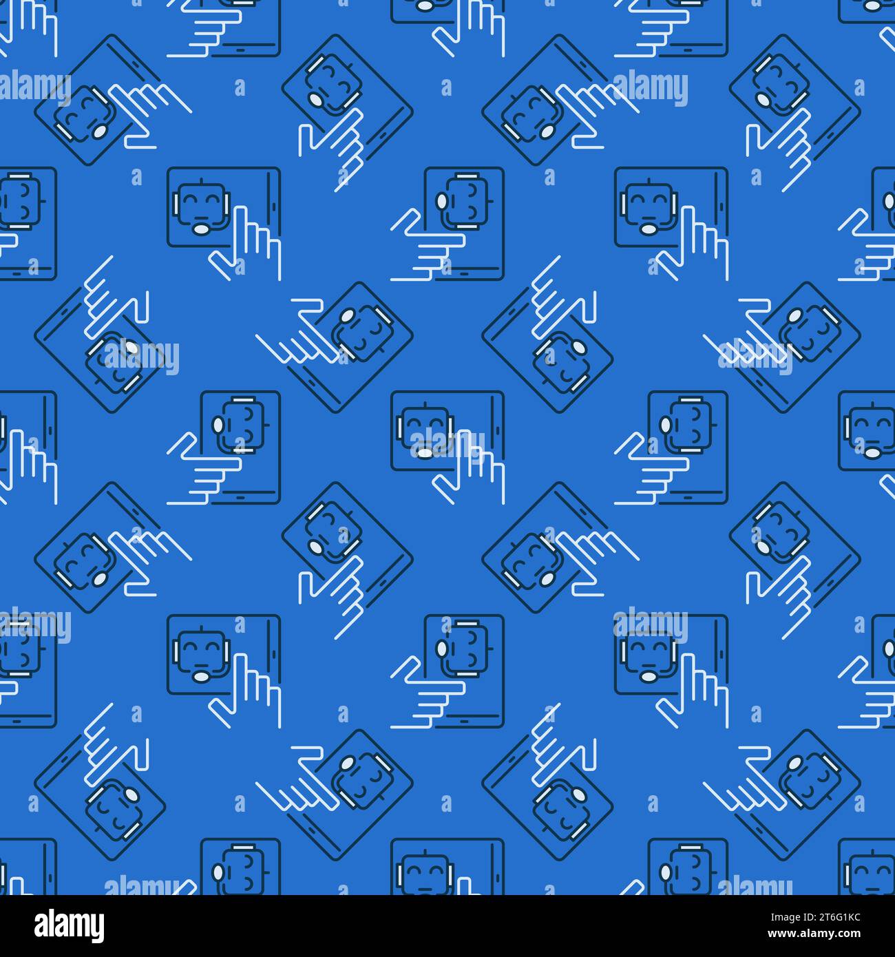 Chatbot on Tablet Screen vector concept blue modern seamless pattern Stock Vector