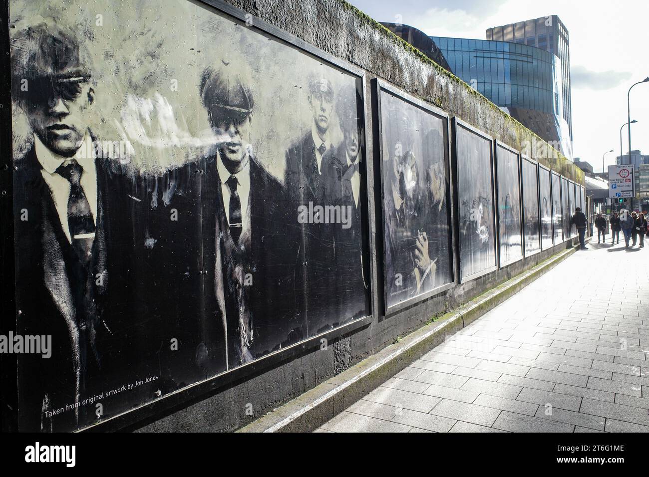 Birmingham, UK - Nov 5, 2023: 'Made In Birmingham' mural outside New Street Station featuring characters from the Peaky Blinders television series Stock Photo