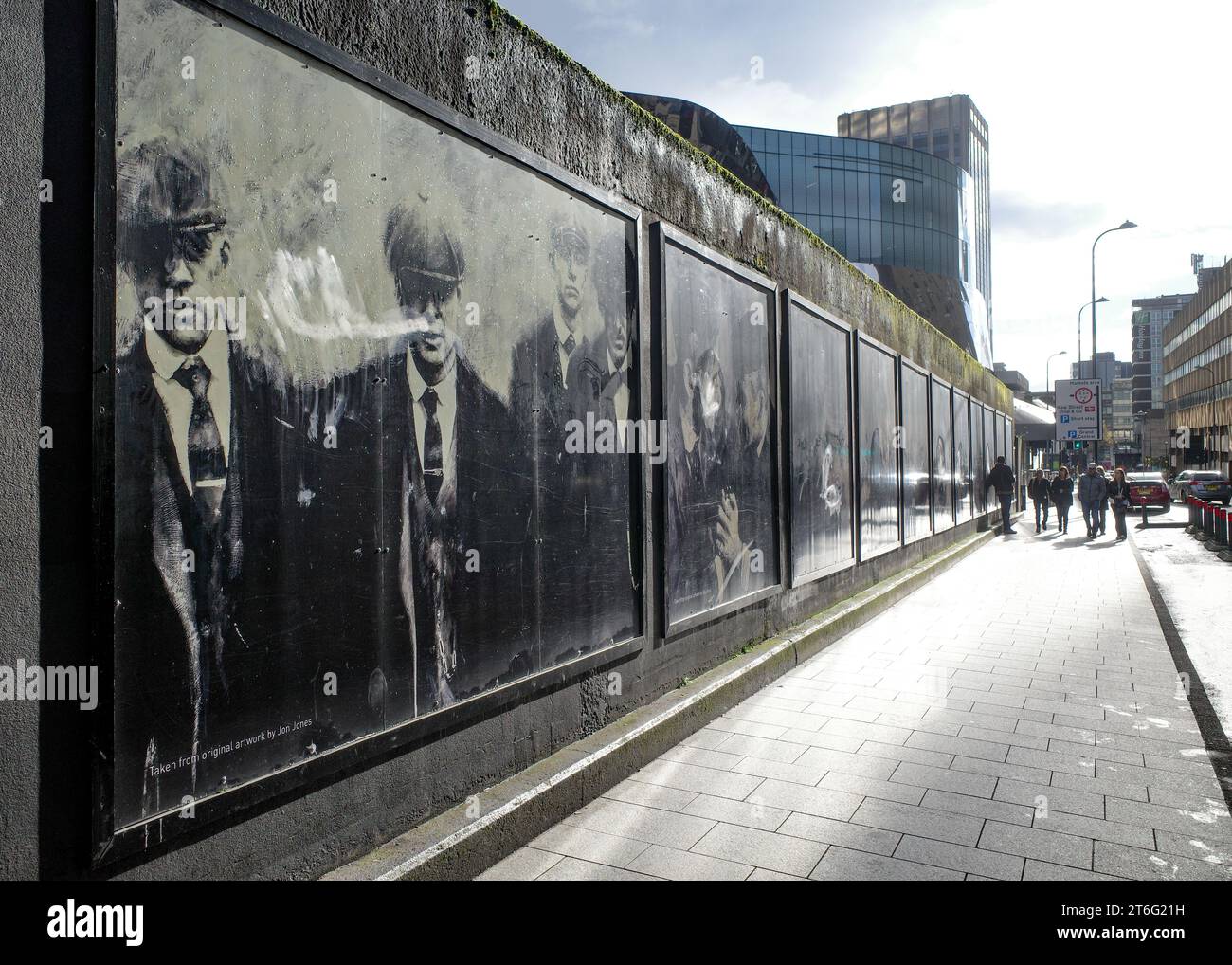 Birmingham, UK - Nov 5, 2023: 'Made In Birmingham' mural outside New Street Station featuring characters from the Peaky Blinders television series Stock Photo