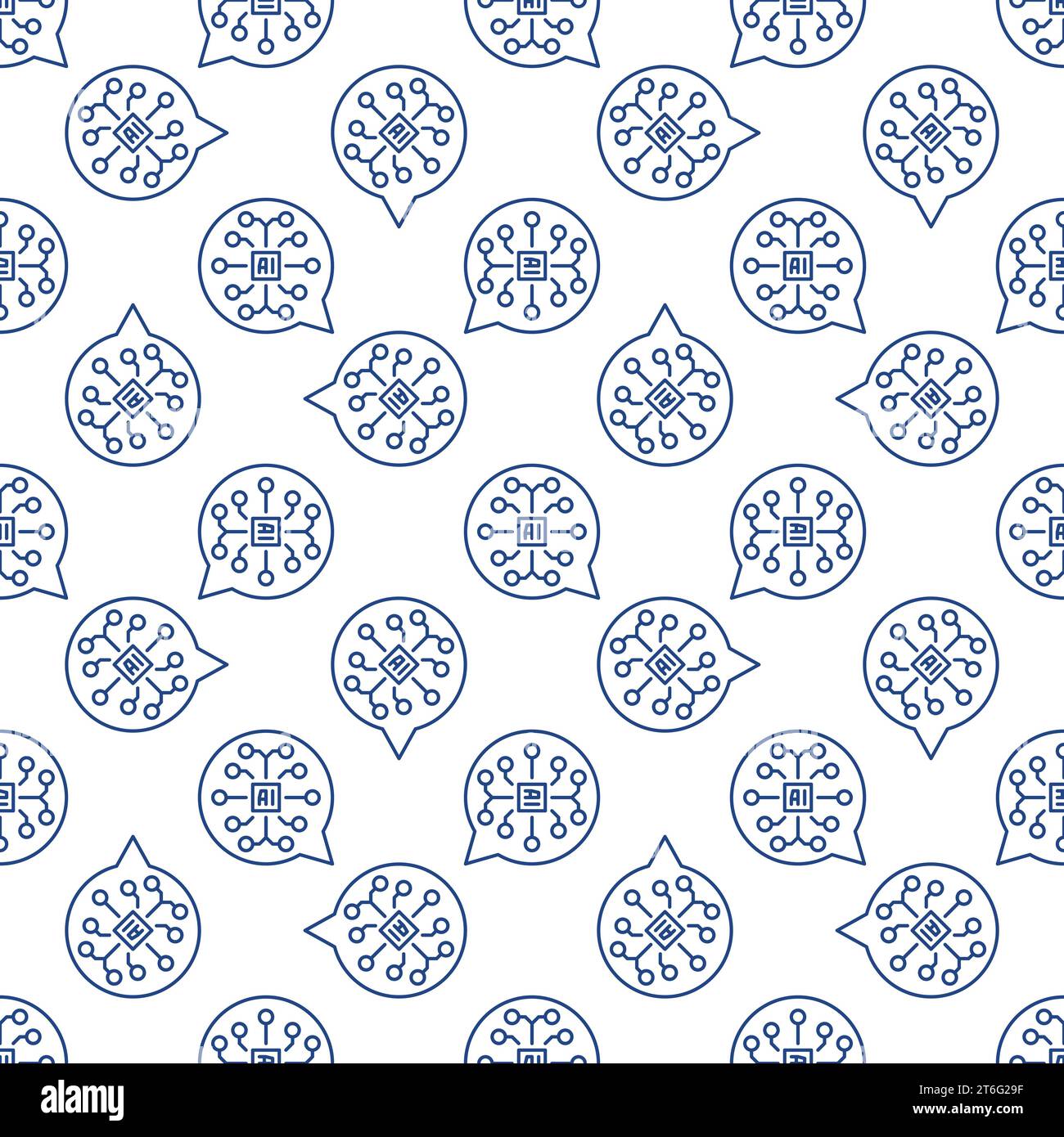 Round AI Speech Bubble vector Artificial Intelligence Brain concept seamless pattern in thin line style Stock Vector