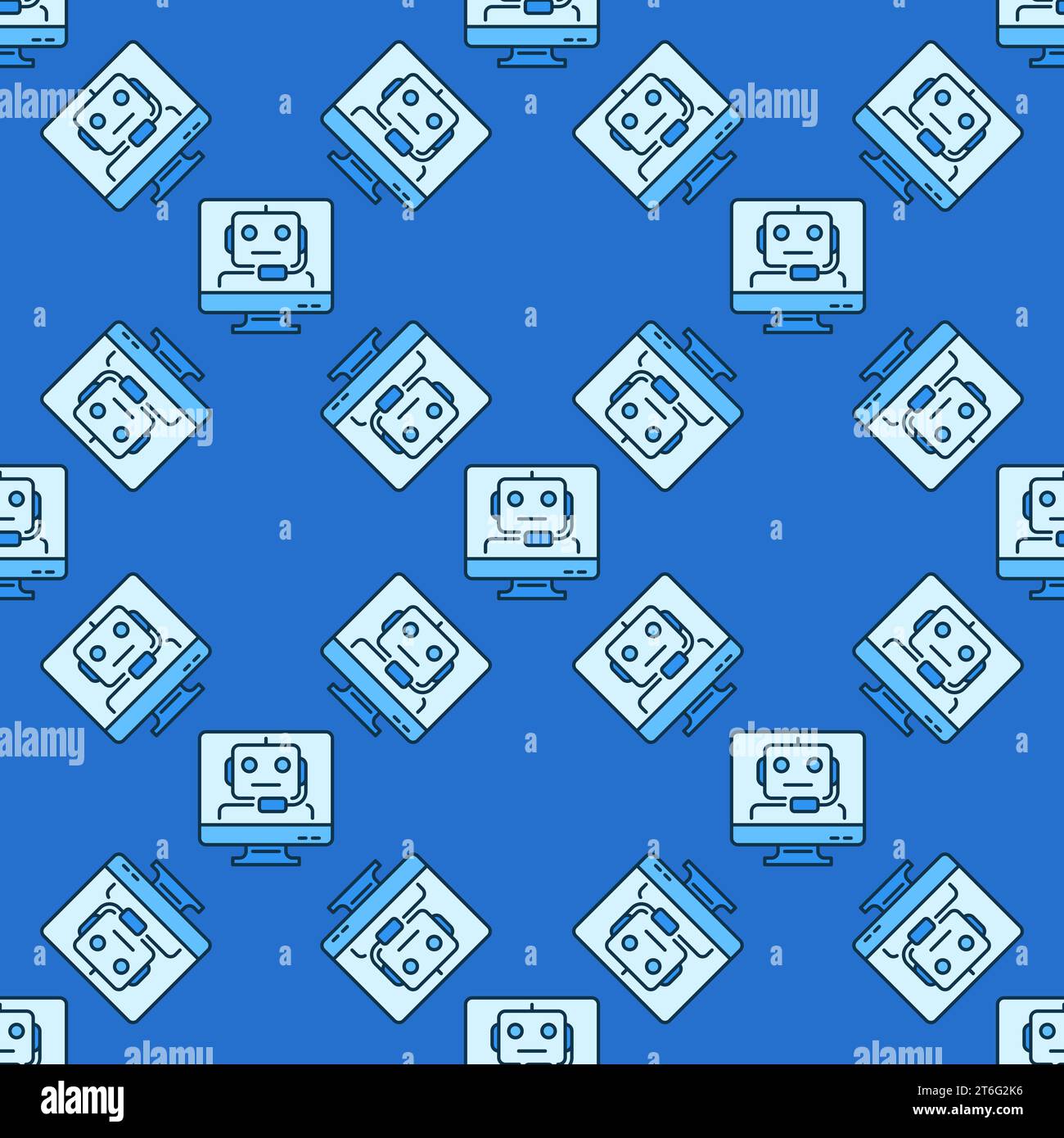 Chatbot on Computer Screen vector Online Chat concept colored seamless pattern Stock Vector