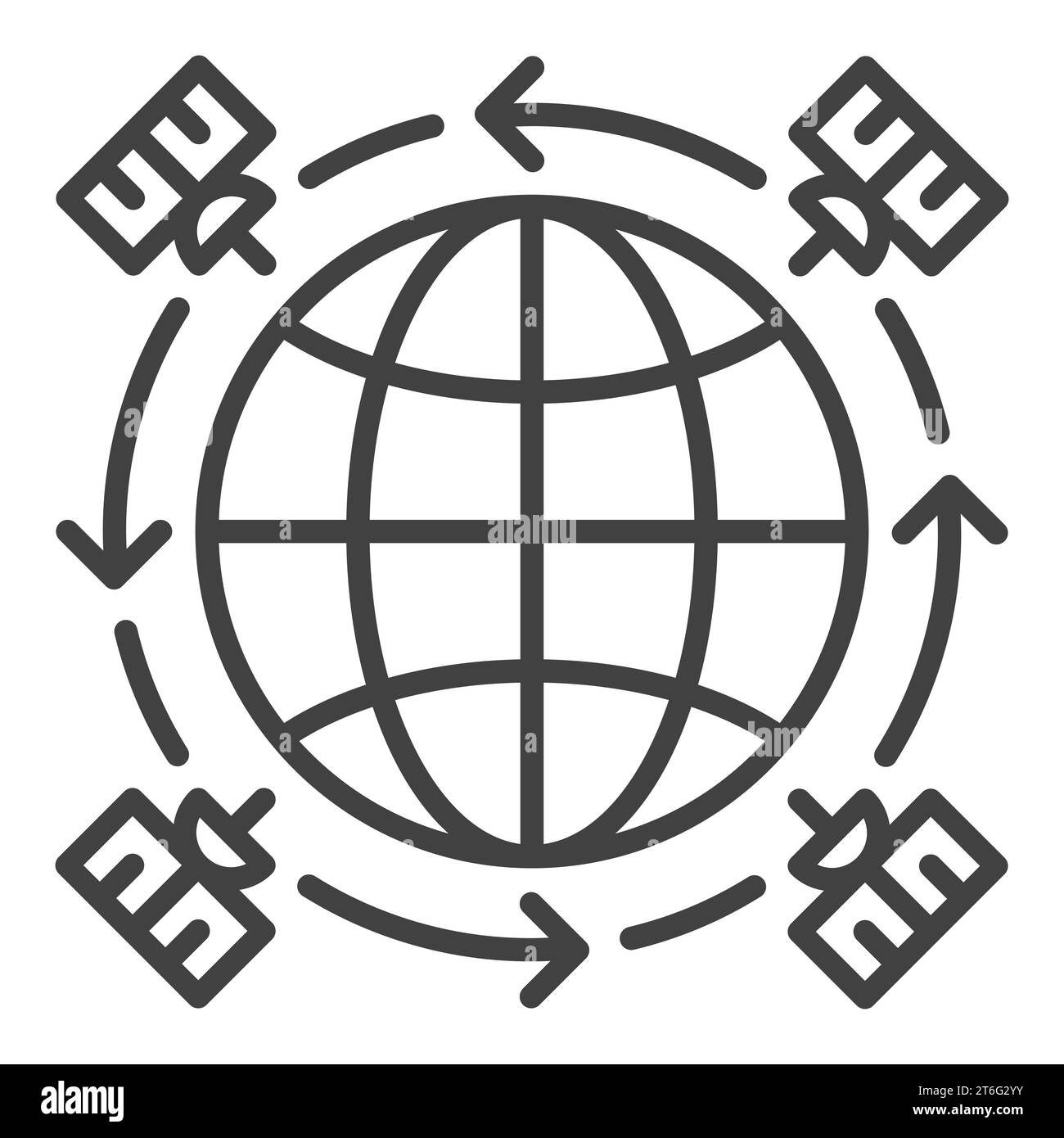 Satellites around the Earth vector concept icon or symbol in outline ...