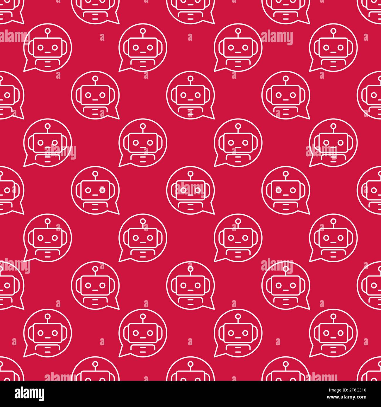 Round Speech Bubble with Chatbot vector concept red outline seamless pattern Stock Vector