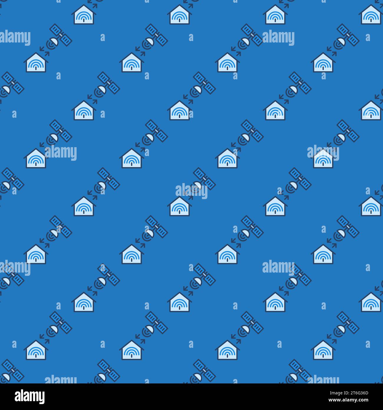 Satellite and House vector Satellite Internet Access concept blue seamless pattern Stock Vector