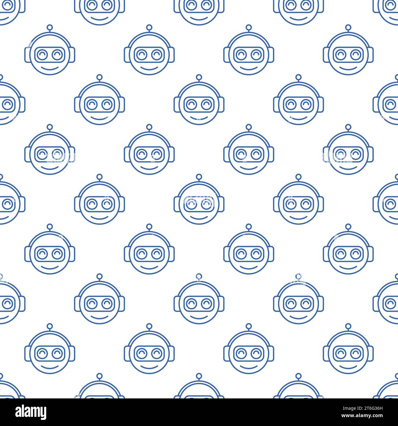 Smiling Chatbot Head vector concept seamless pattern in thin line style Stock Vector