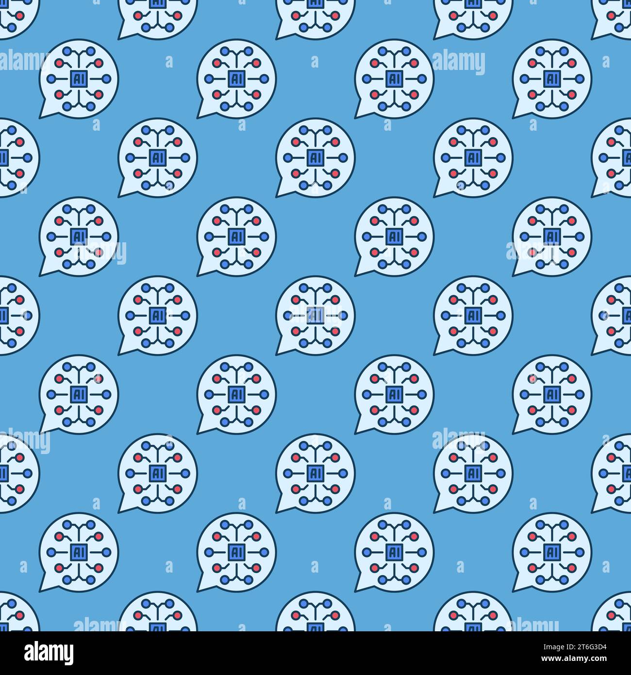 AI Speech Bubble vector Artificial Intelligence Brain concept colored round seamless pattern Stock Vector