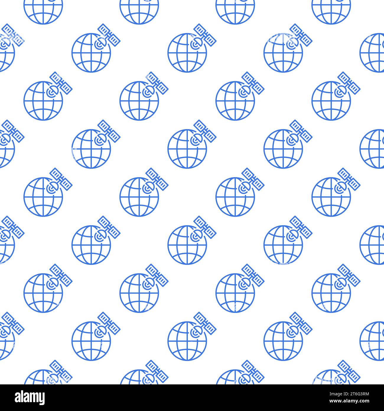 Satellite with Earth Globe vector concept seamless pattern in thin line ...