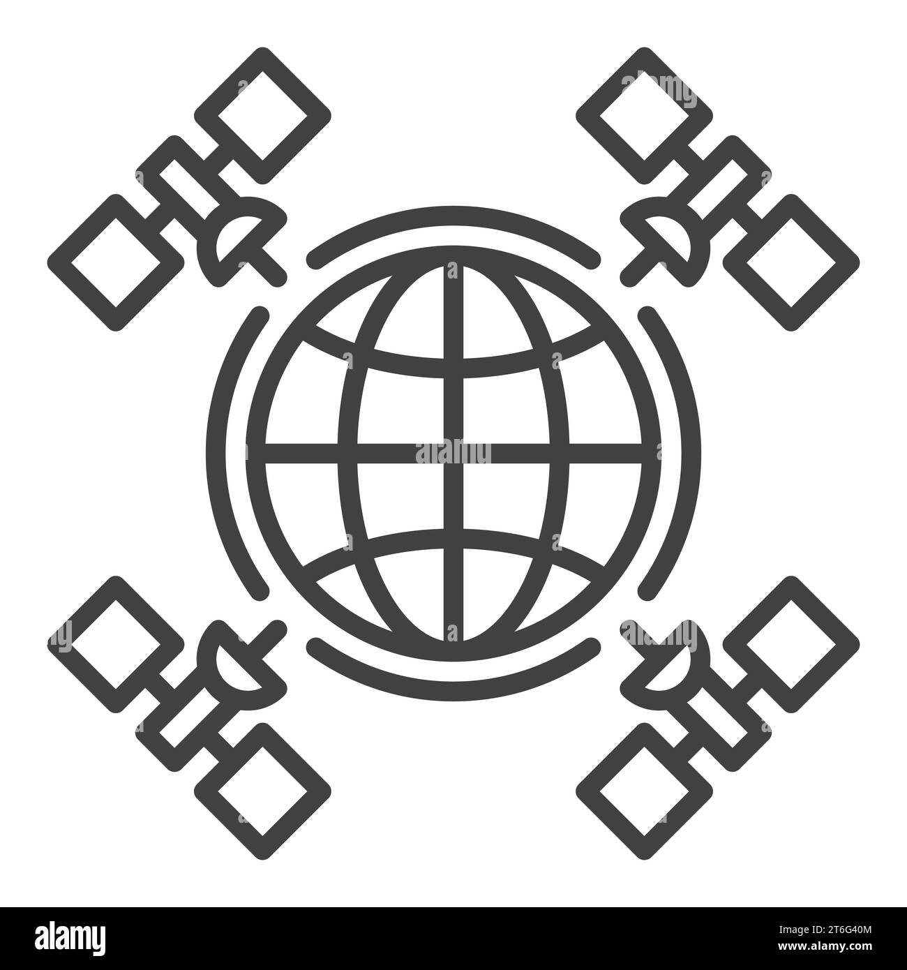 Four Satellites with Earth vector concept thin line icon or symbol ...