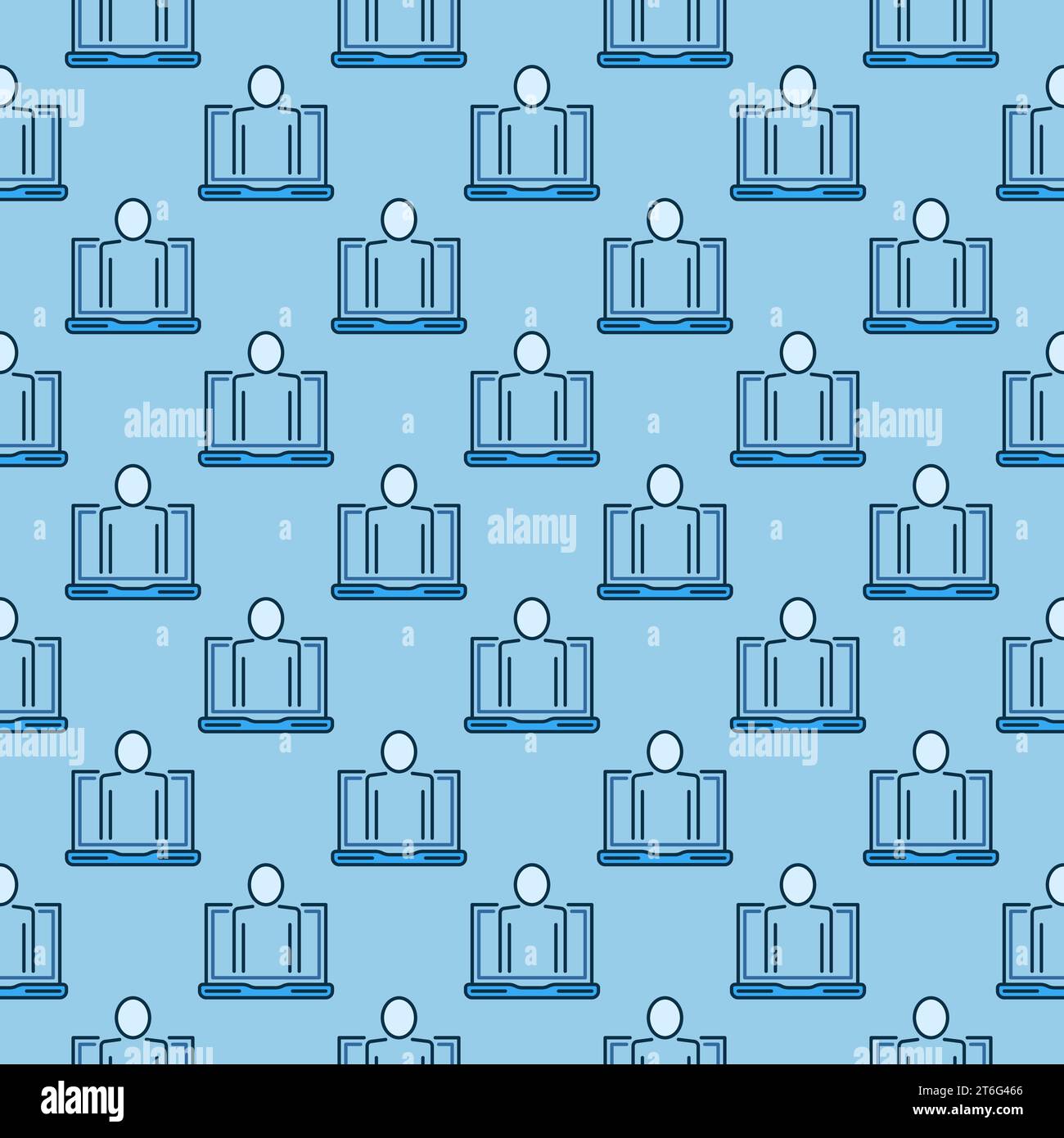 Laptop Computer with Man vector concept blue seamless pattern Stock Vector