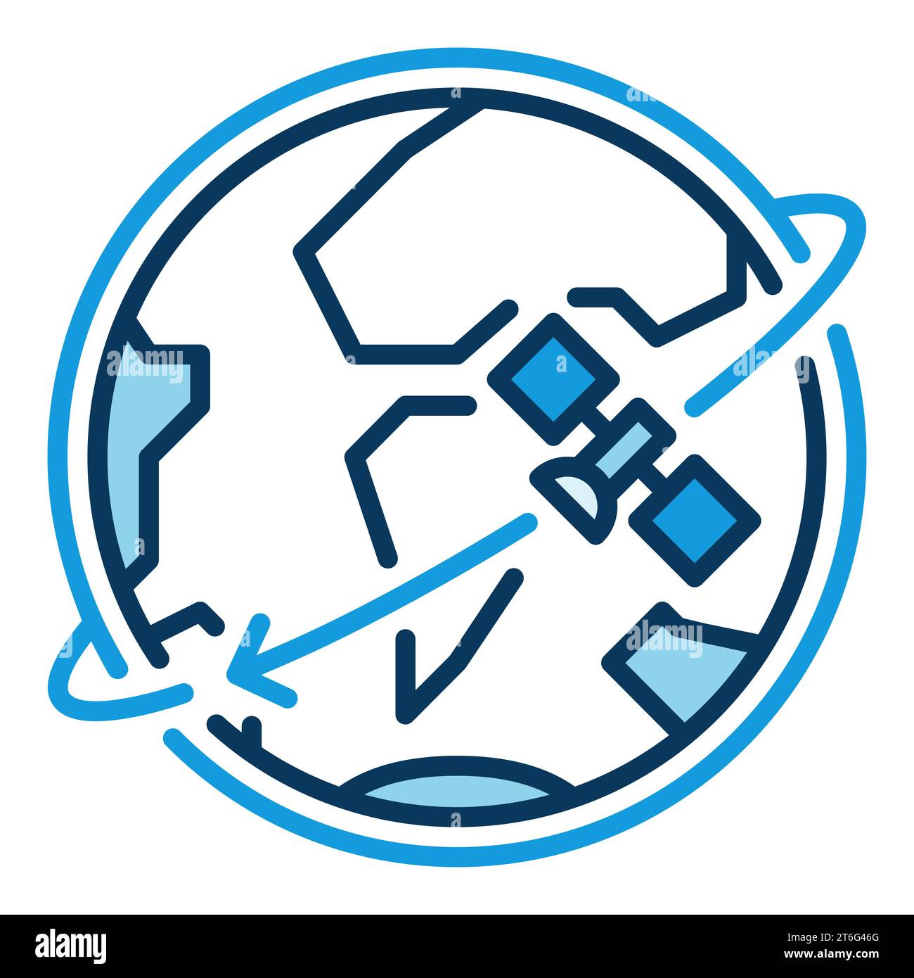 Earth Planet in Space with Satellite vector concept blue icon or symbol ...