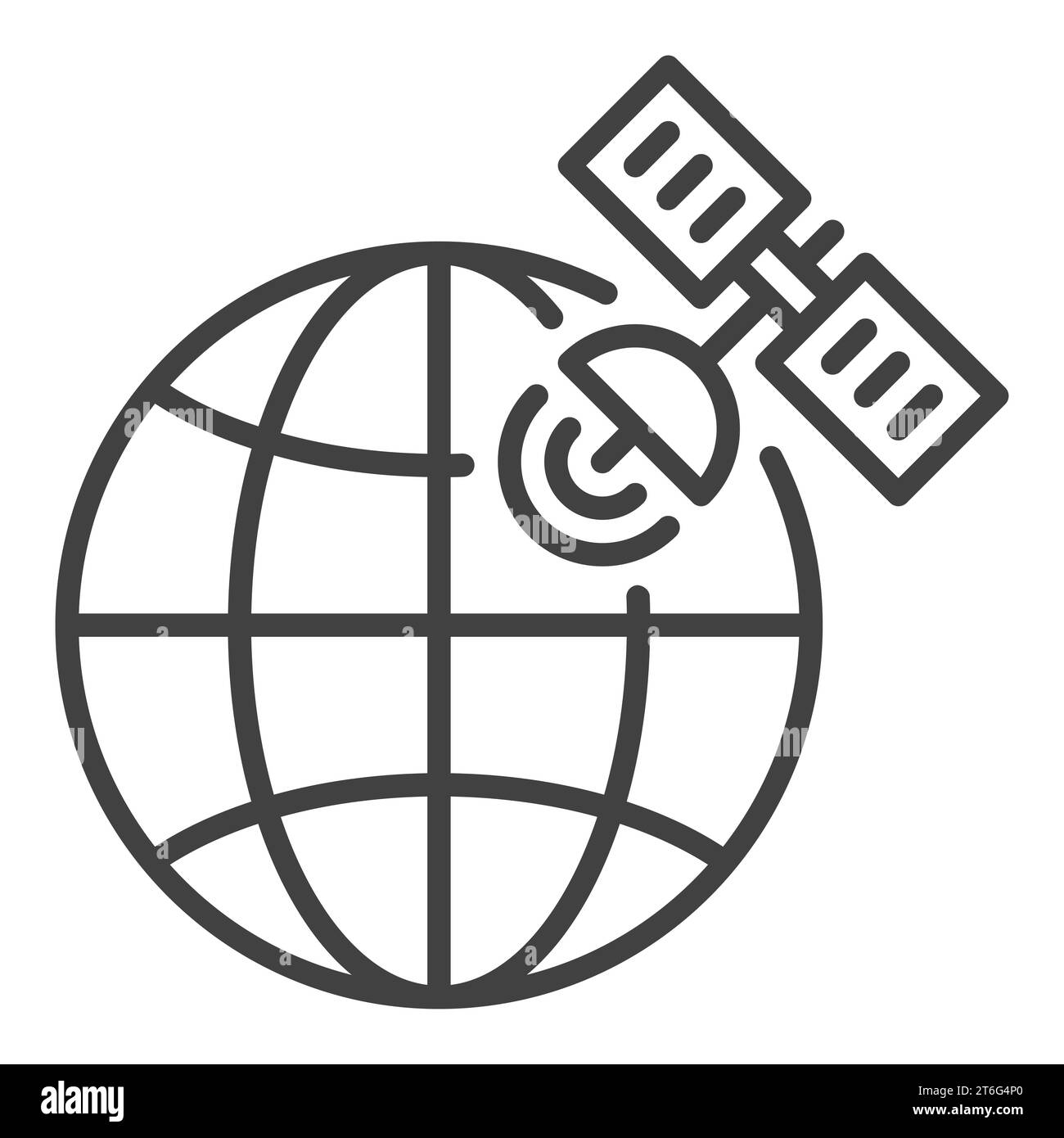 Satellite with Earth Globe vector concept icon or sign in thin line ...