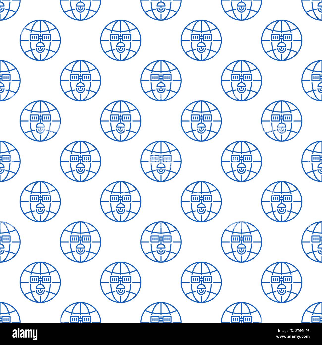 Earth Globe and Satellite vector concept outline blue seamless pattern ...
