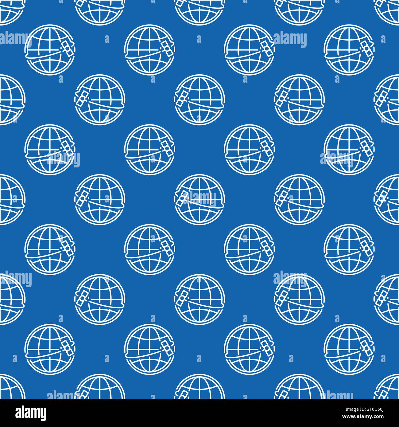 Satellite around the World vector concept blue linear seamless pattern ...