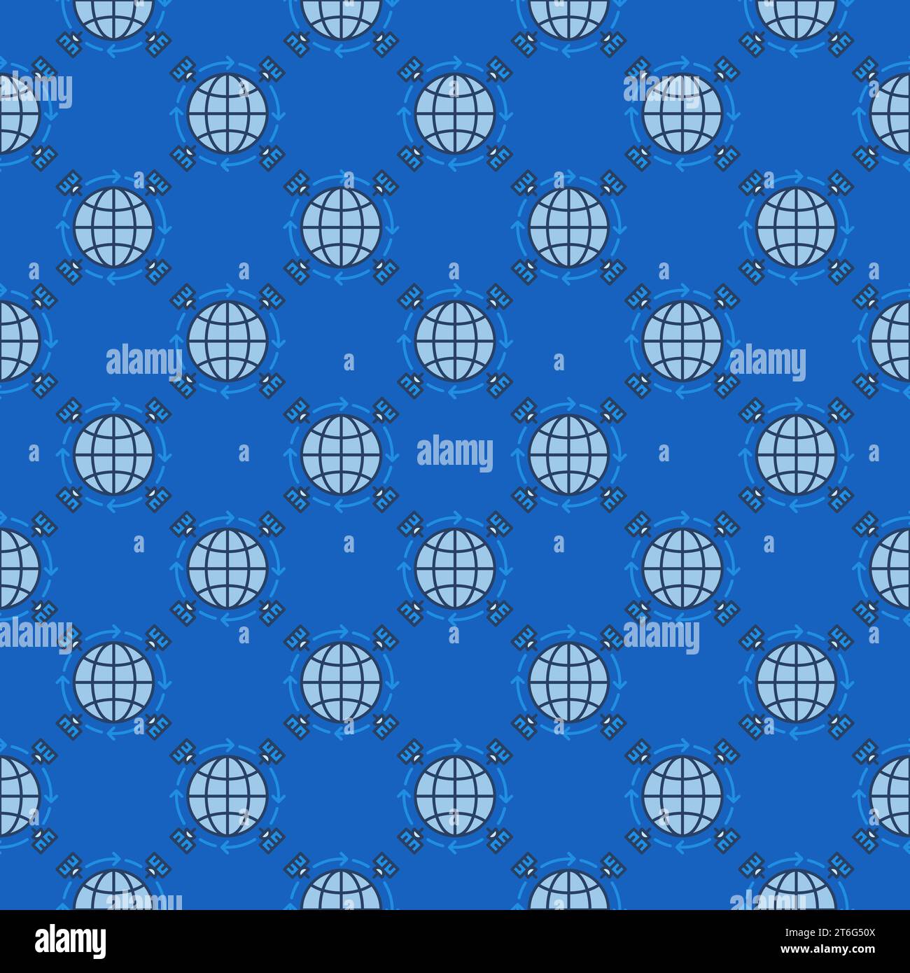 Four Satellites around the Earth vector concept blue seamless pattern Stock Vector