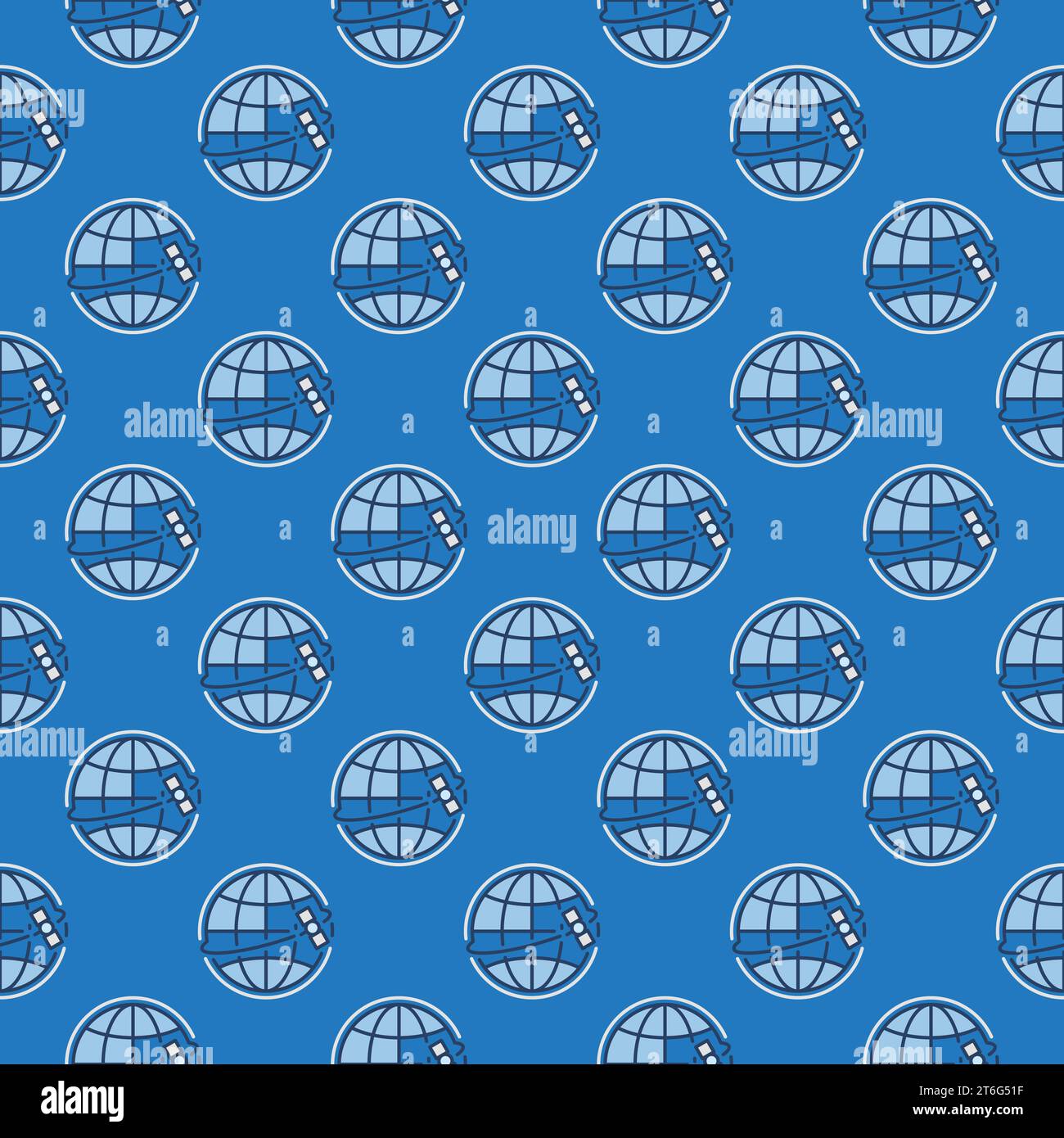 Satellite around the World vector concept blue modern seamless pattern ...