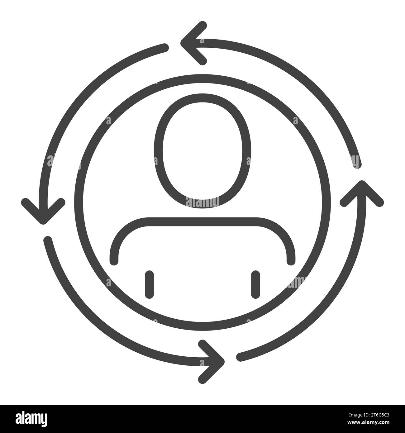 Circle with Man inside Arrows vector concept icon or sign in thin line style Stock Vector