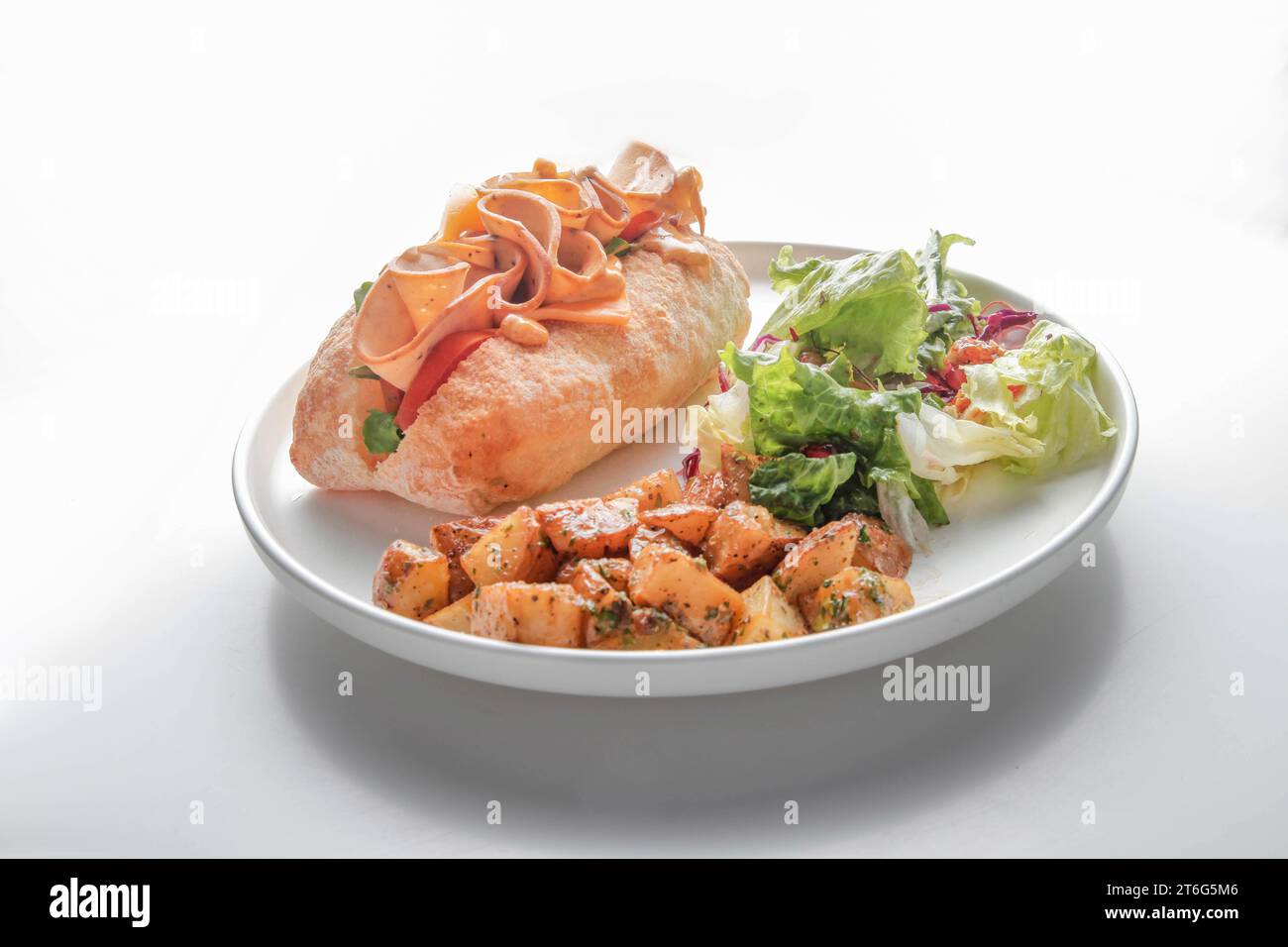 Mortadella ciabatta bread sandwich isolated on a white background Stock Photo