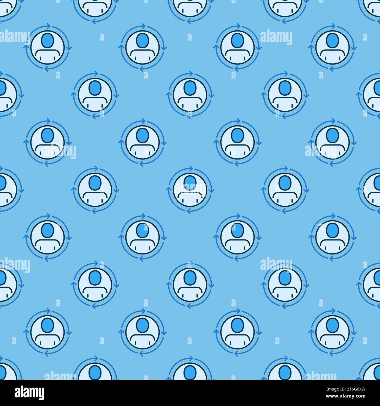 Arrows and Circle with Man vector concept blue seamless pattern Stock Vector