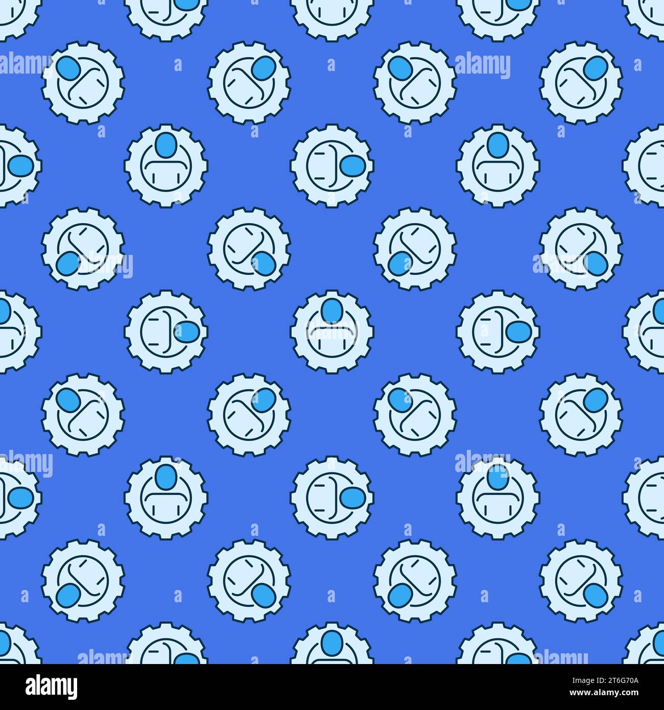 Cog Wheel with Man vector concept blue seamless pattern Stock Vector