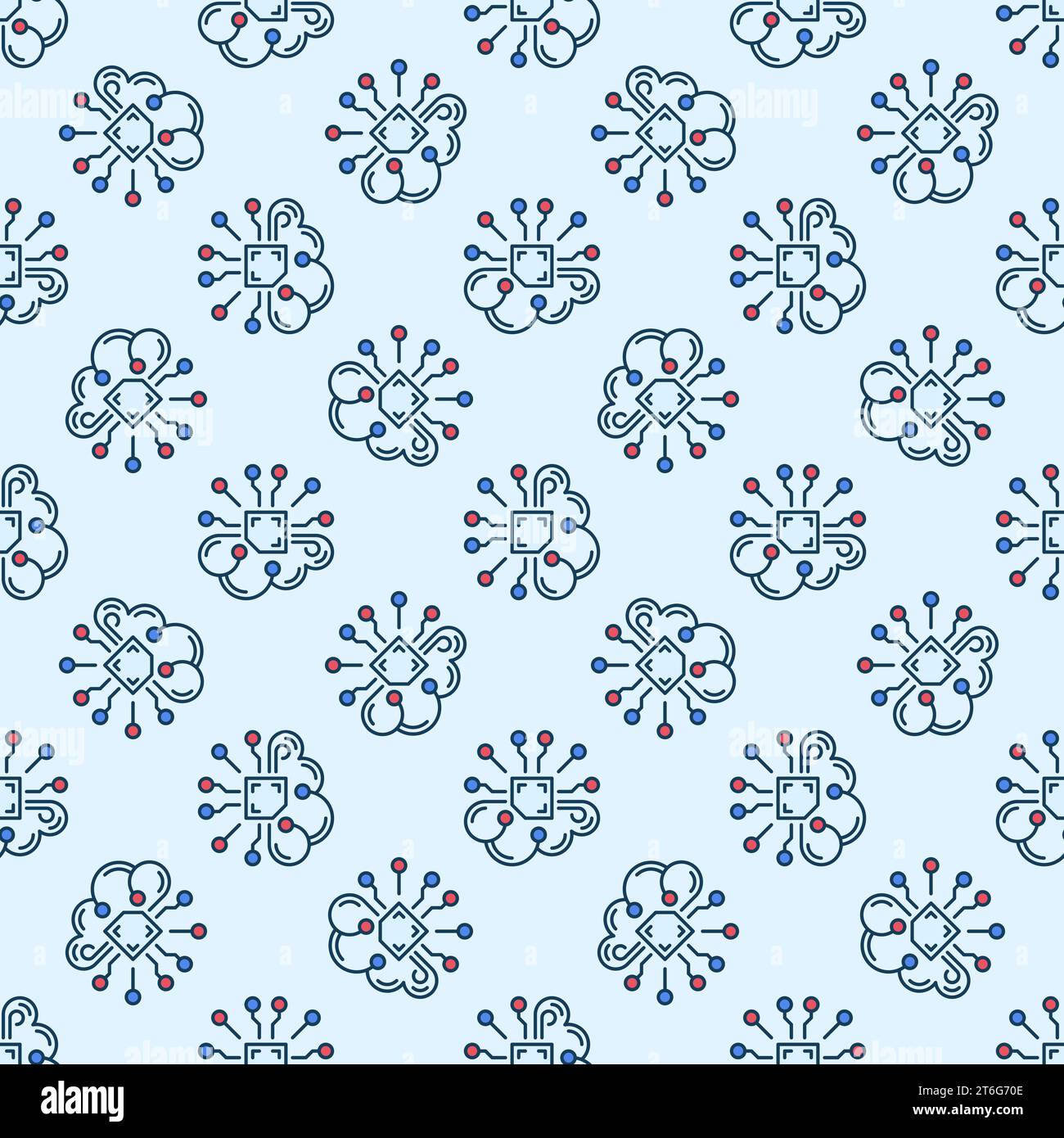 Artificial Intelligence Brain vector AI concept colored seamless pattern Stock Vector