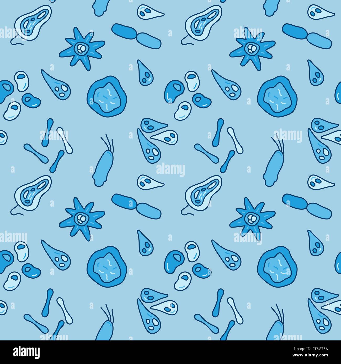 Blue Seamless pattern with Bacteria and Microbes concept vector creative signs Stock Vector