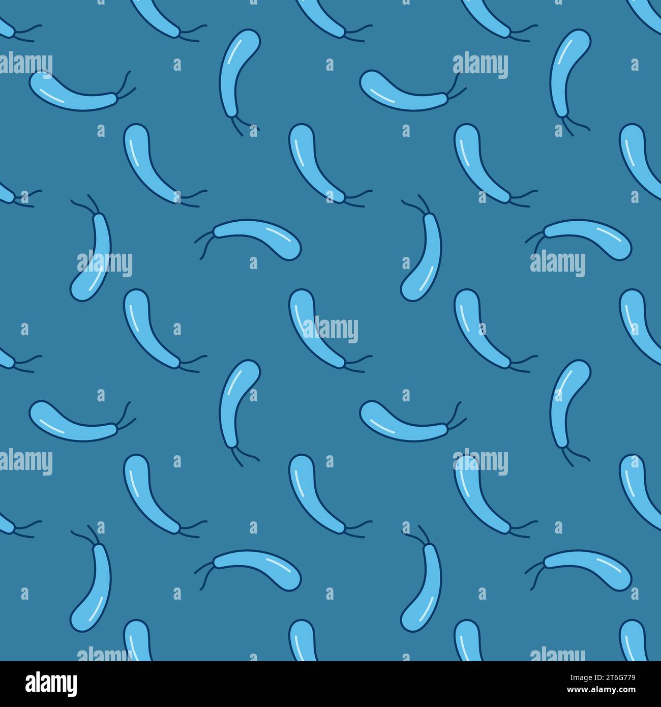 Spirillum vector Gram negative bacteria concept blue seamless pattern Stock Vector