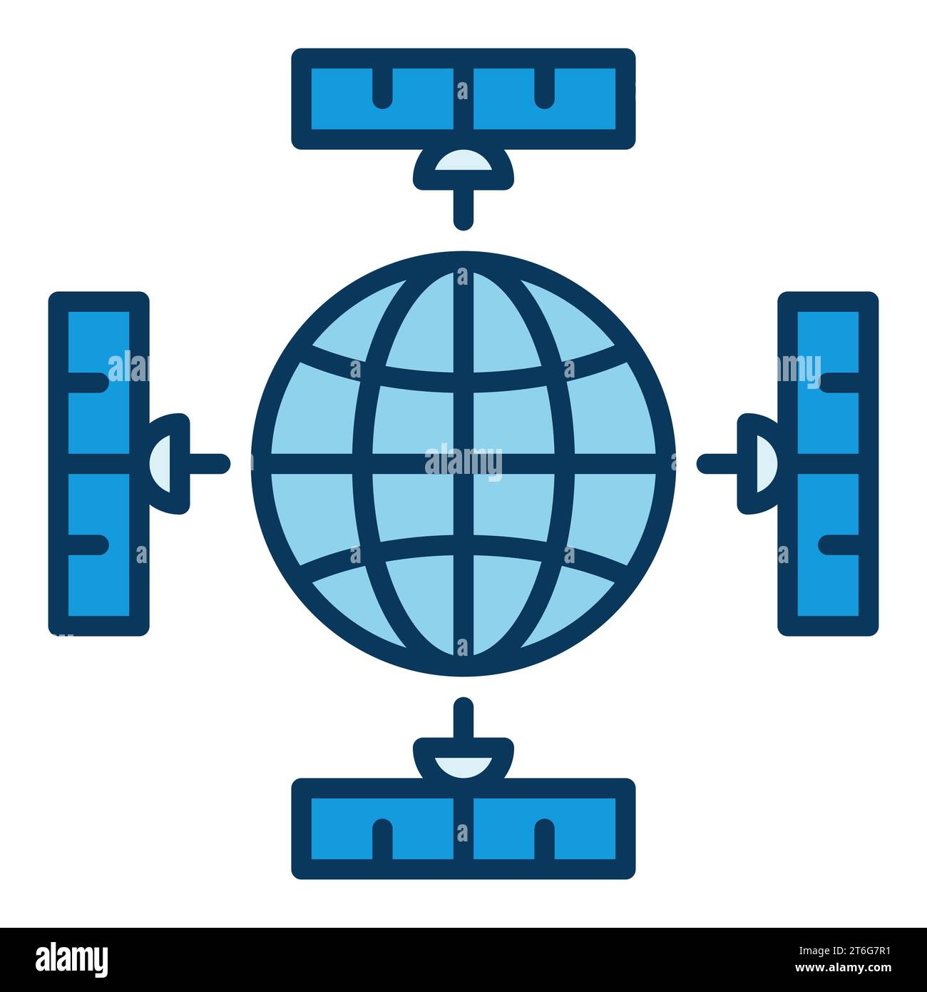 Earth Planet and Satellites vector concept blue icon or logo element ...