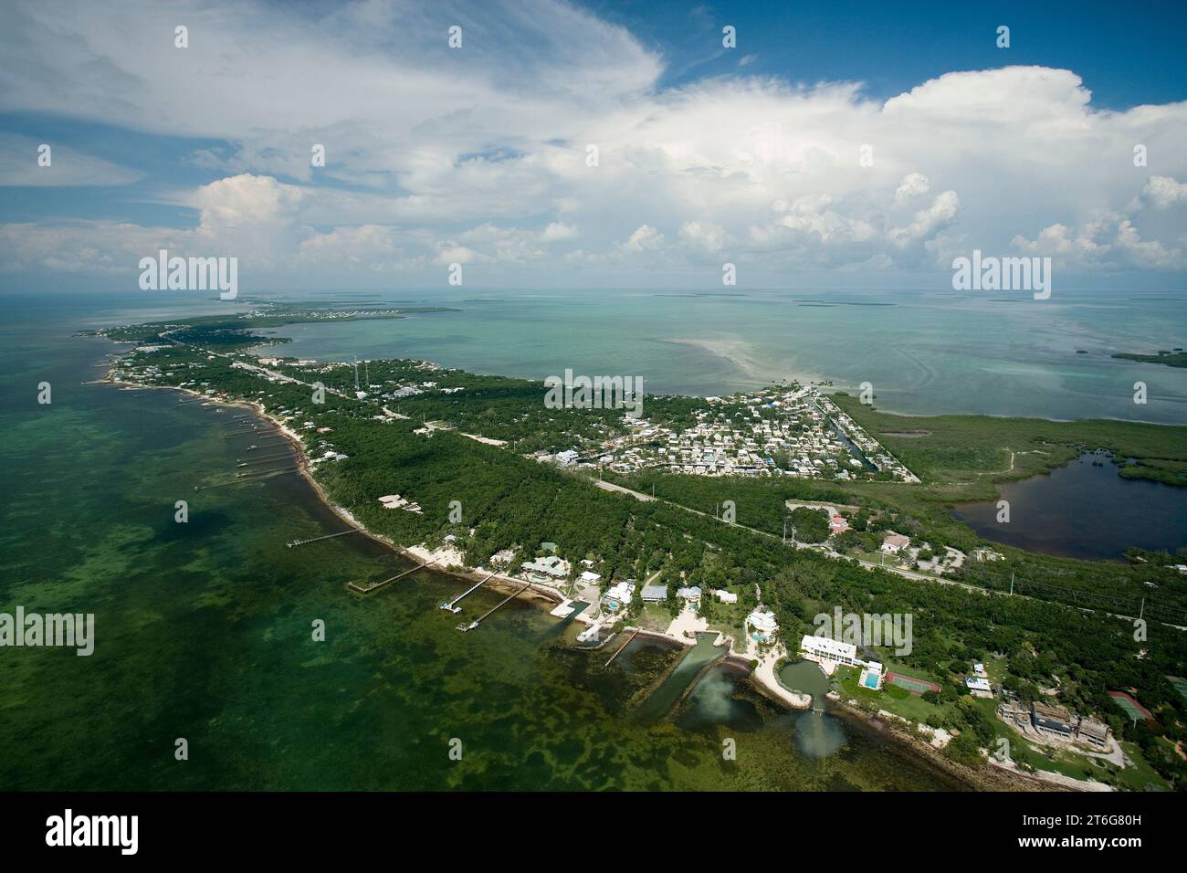 Aerial view of commercial and privately owned properties in the the