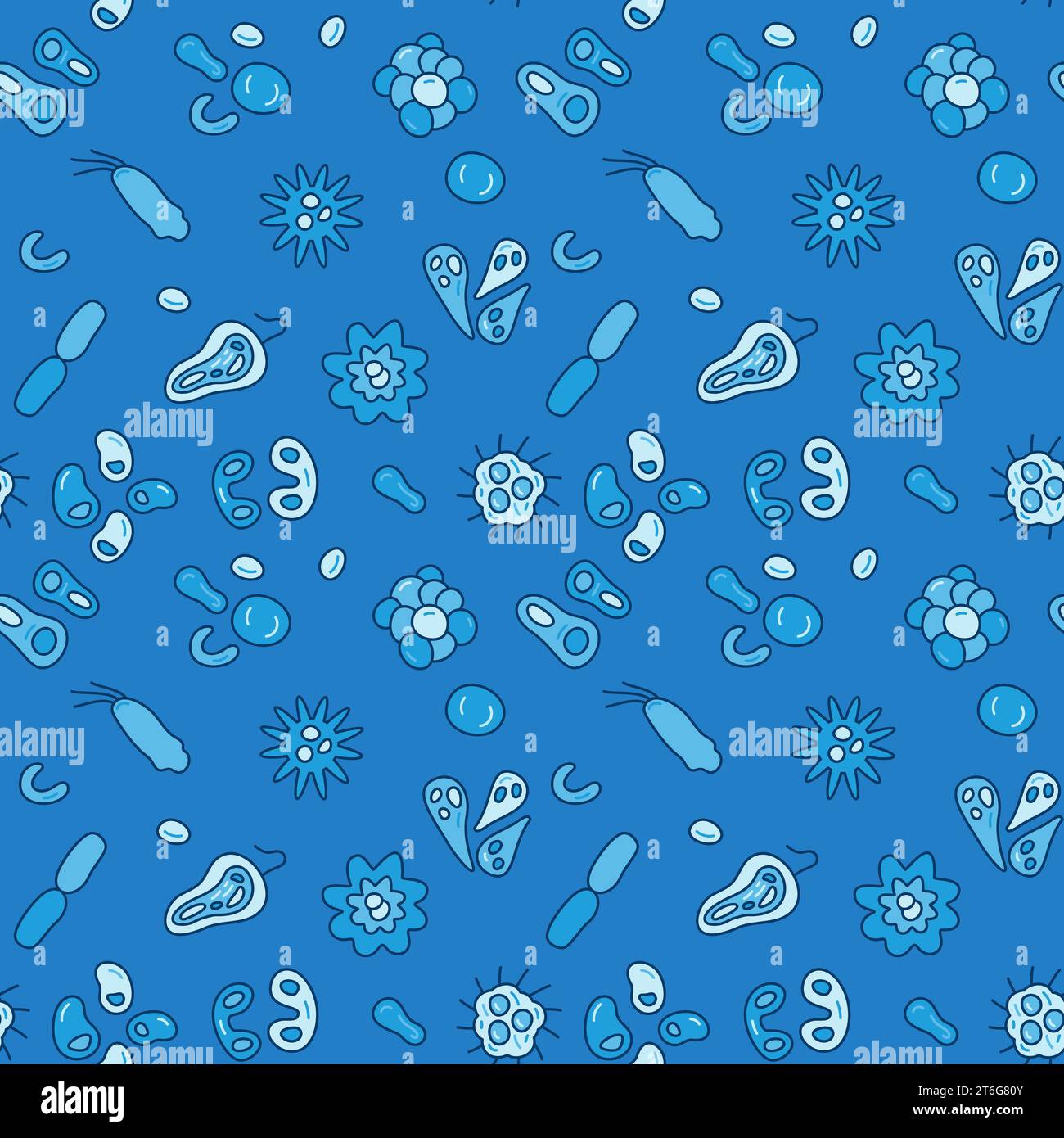 Microbes and Bacteria vector creative blue seamless pattern or repeatable background Stock Vector