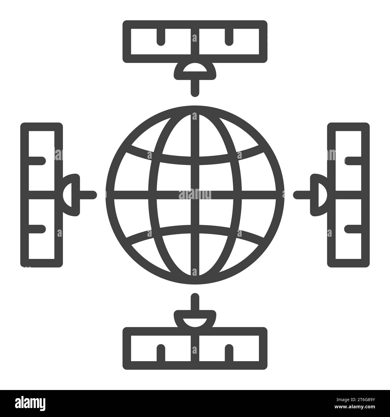 Satellites and Earth Planet vector concept linear icon or symbol Stock ...
