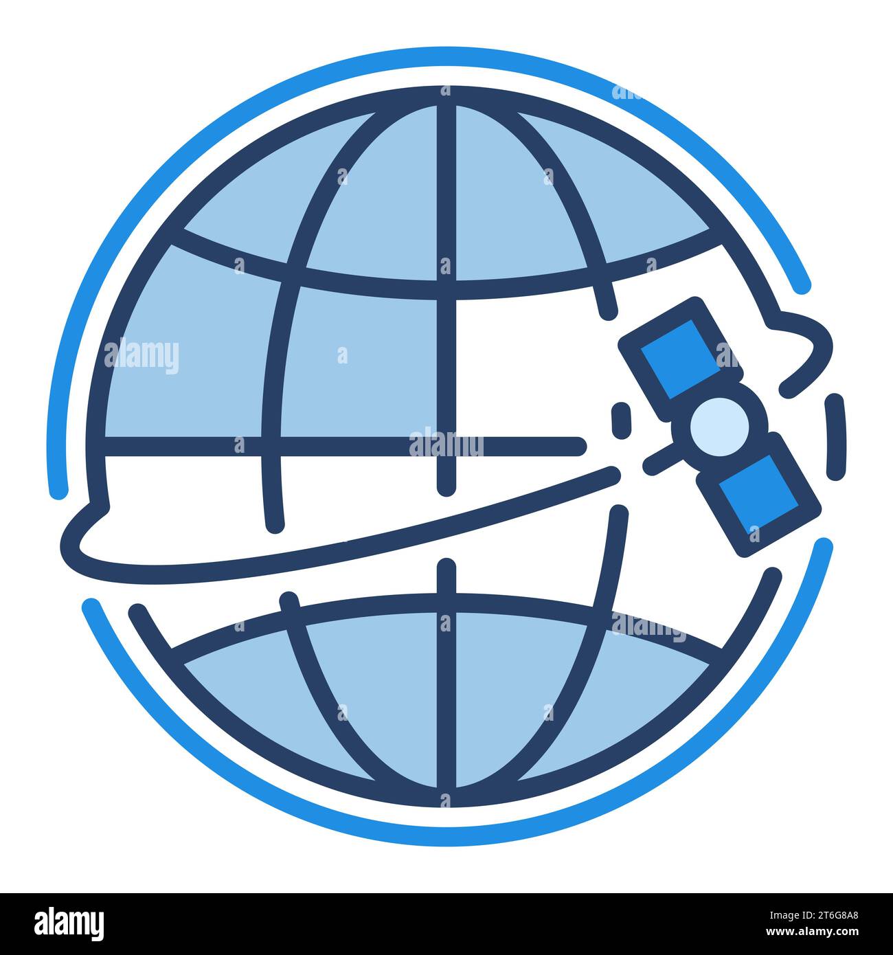 Satellite around the World vector concept blue modern icon or symbol ...