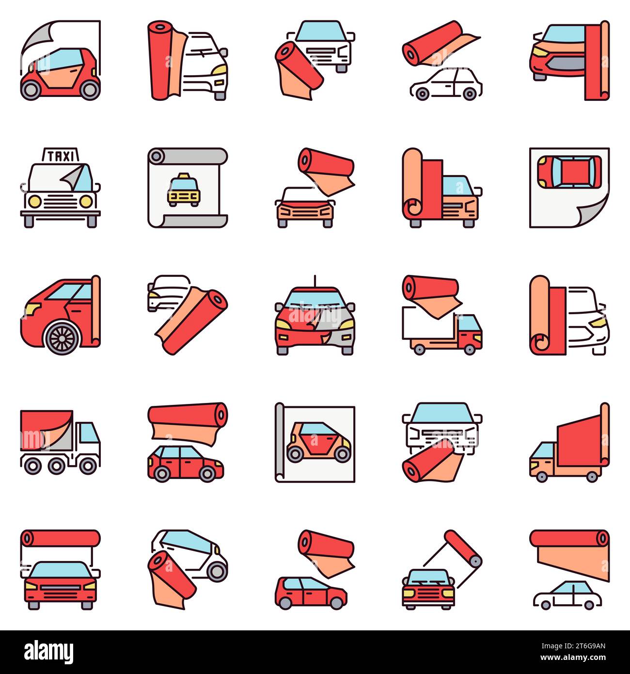 Vehicle Wrapping colored icons. Car Vinyl Wrap vector concept signs or logo elements set Stock Vector