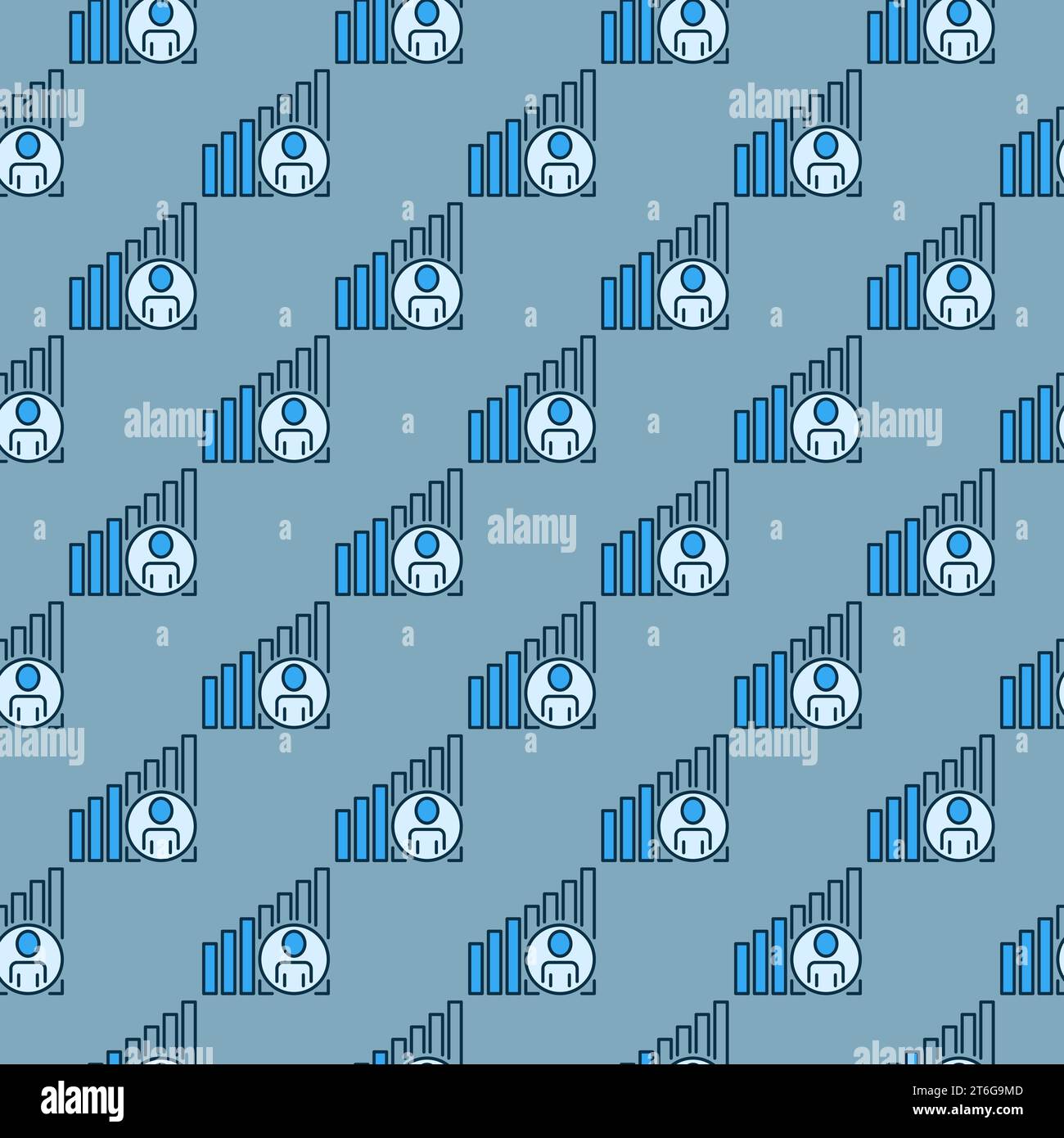 Graph with Man in Circle vector concept blue seamless pattern in thin line style Stock Vector