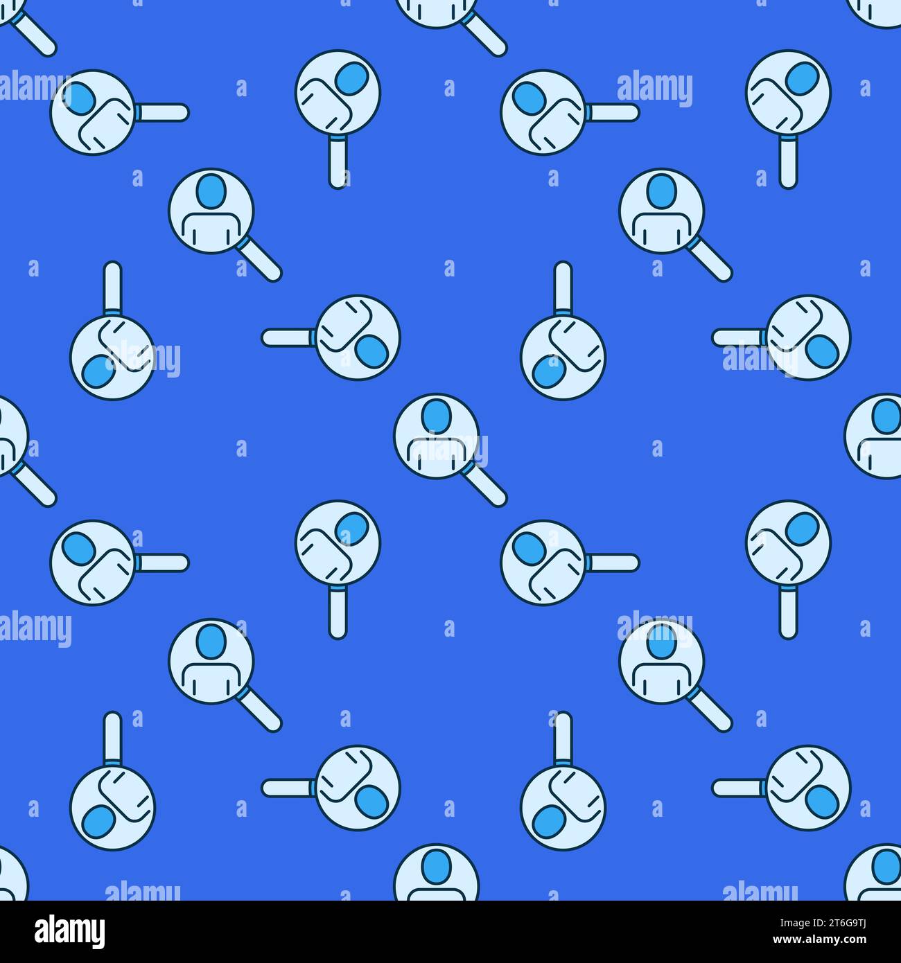 Magnifying Glass with Man vector concept blue seamless pattern Stock Vector
