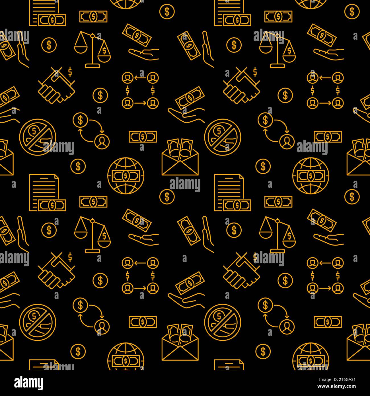 Money and Corruption vector concept creative seamless pattern in thin line style Stock Vector