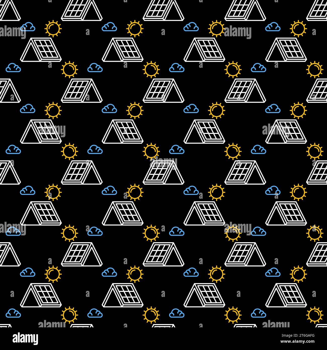 Roof with Solar Panel vector concept thin line seamless pattern Stock Vector