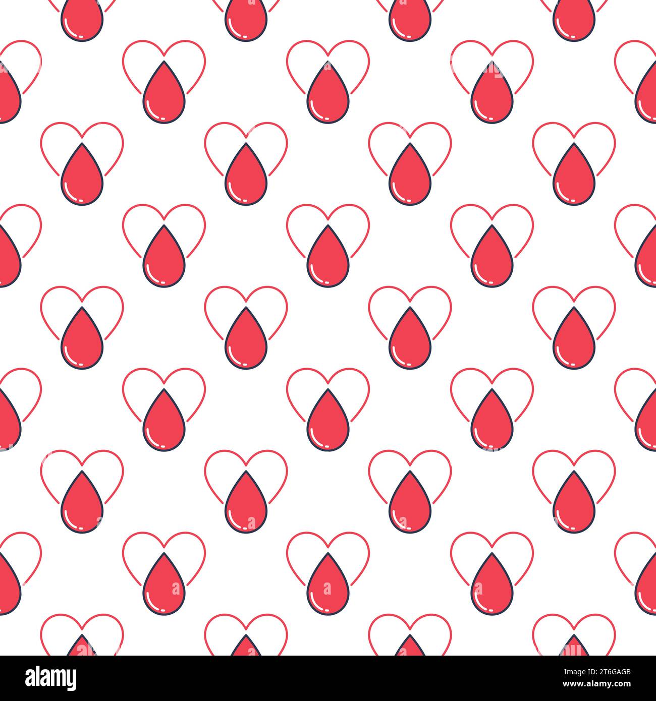 Red Blood Drop inside Heart vector concept colored seamless pattern Stock Vector