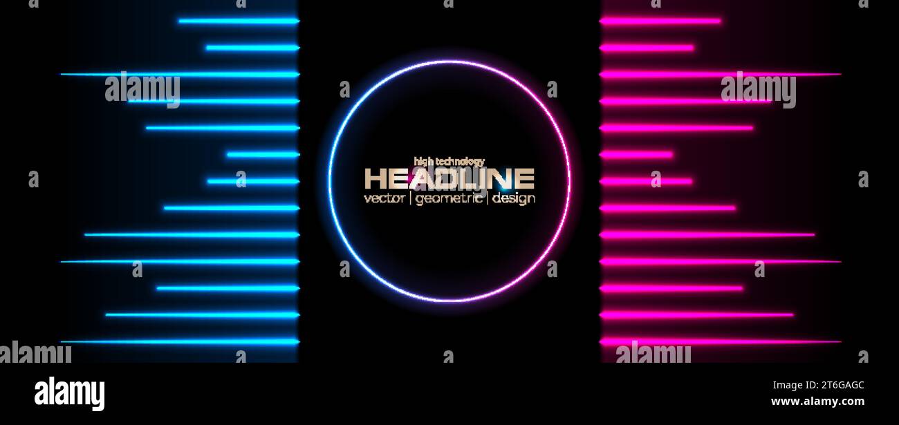 Sci-fi retro laser neon abstract technology background. Geometric blue purple vector design Stock Vector